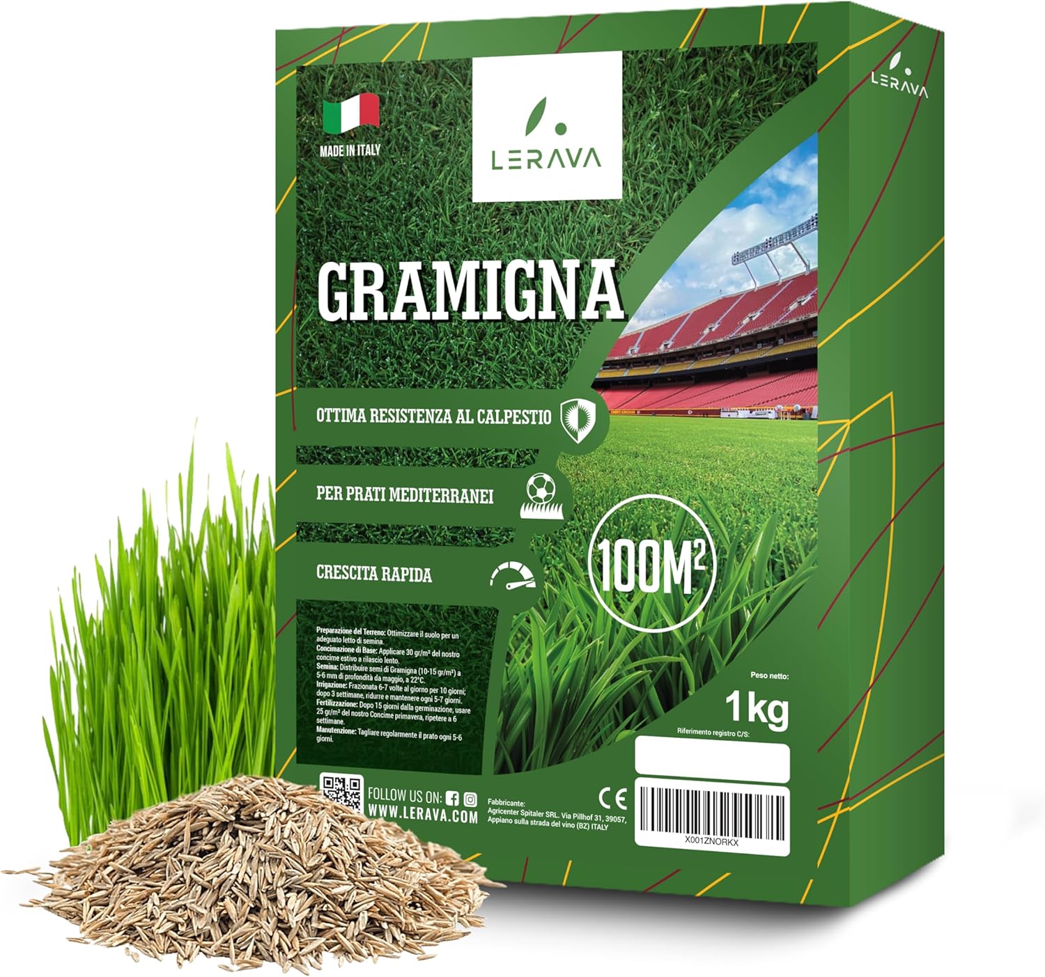 Lerava® Semi Gramigna per Prato Calpestabile 1kg (100m²) - immagine 1