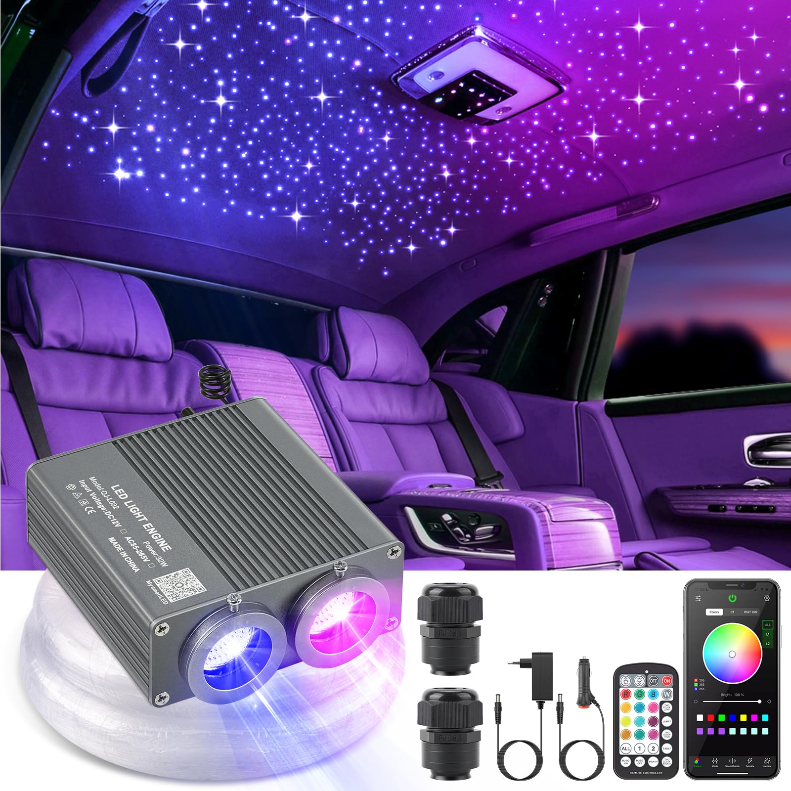 SUNKENET 32W RGBW LED Fibra Ottica Cielo Stellato