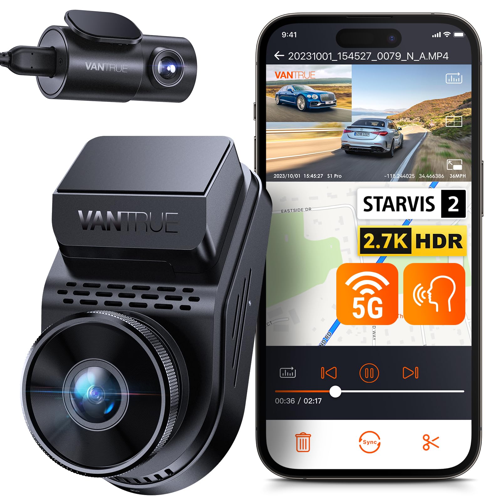 Vantrue S1 Pro - Dash Cam Doppia Canali 2.7K+1080P