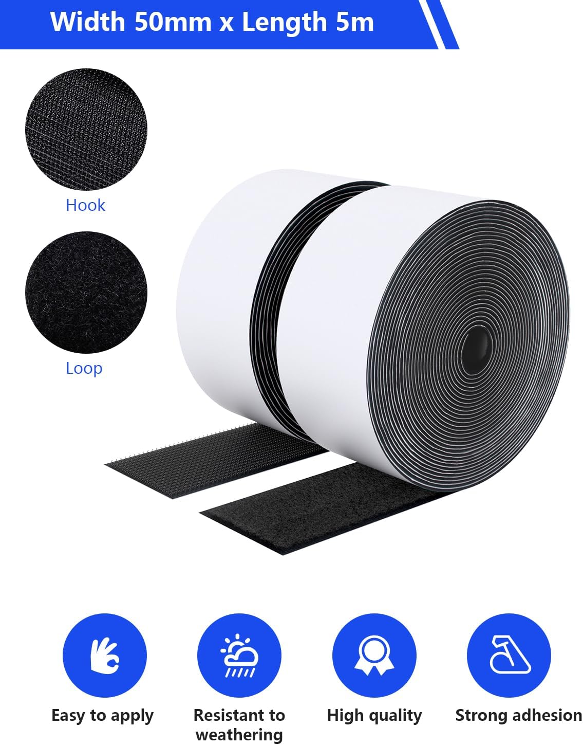 Sutoug Nastro Autoadesivo Extra Forte 50 mm x 5 m, Nero - immagine 2