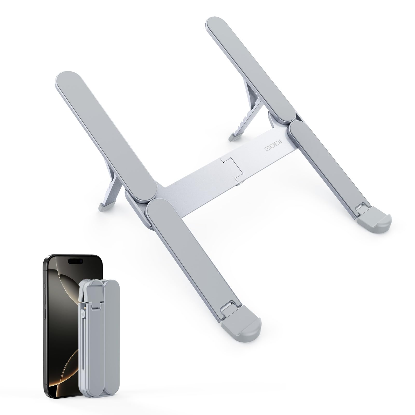 Sodi 2025 - Supporto Laptop Pieghevole in Alluminio, Grigio Chiaro