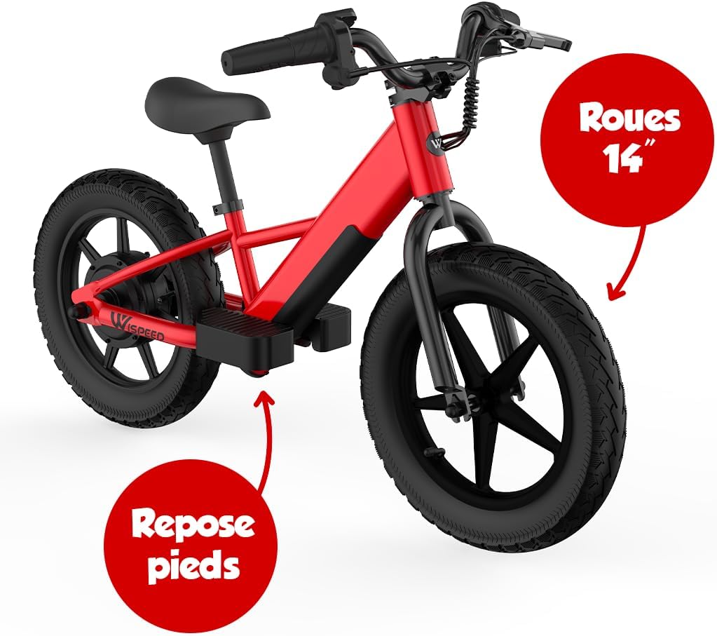 Draisienne électrique Wispeed WIKIDS Rouge 14 100W - immagine 4