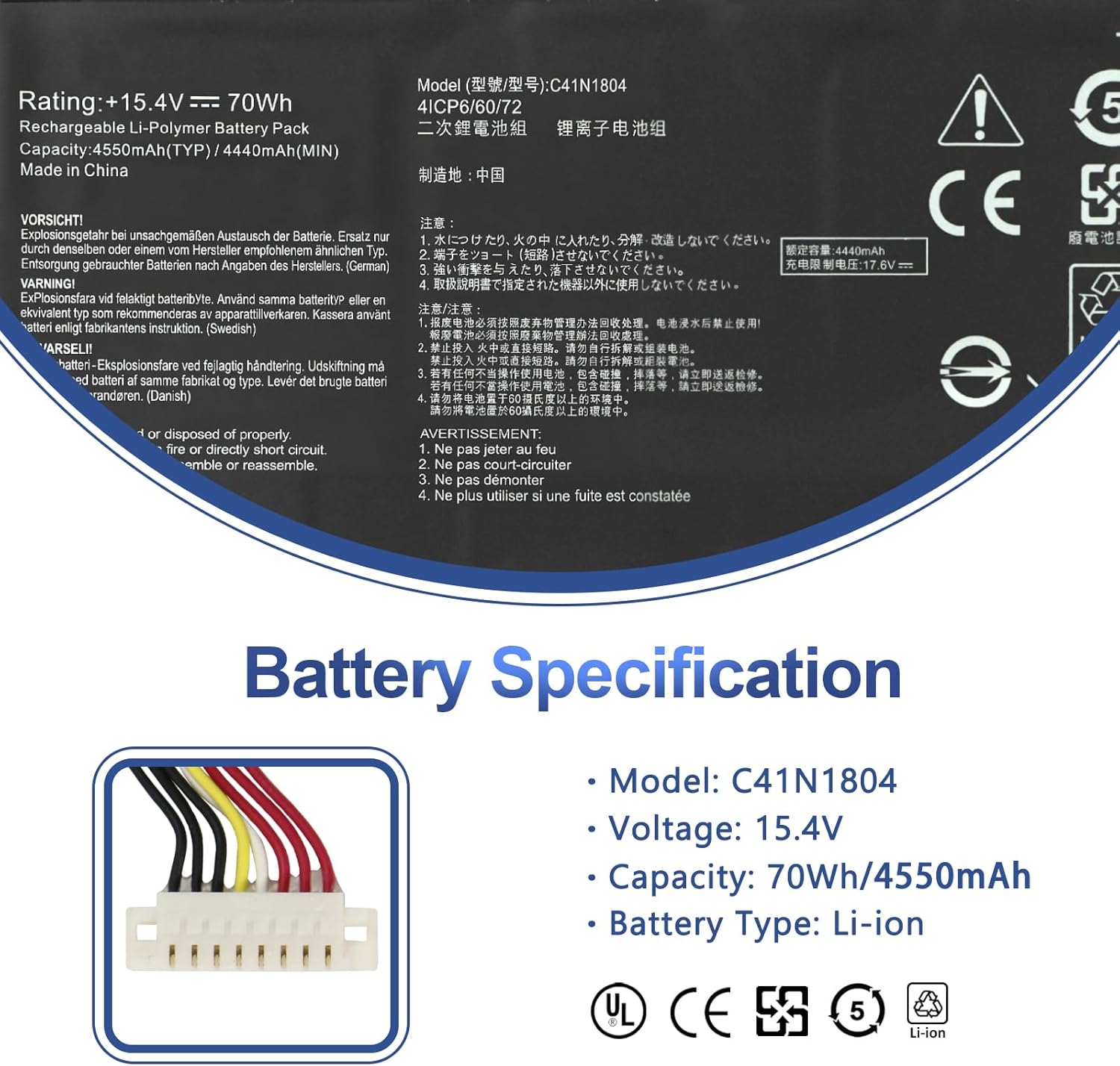 Antiee C41N1804 Batteria per ASUS ZenBook Pro 14 UX450 - immagine 2