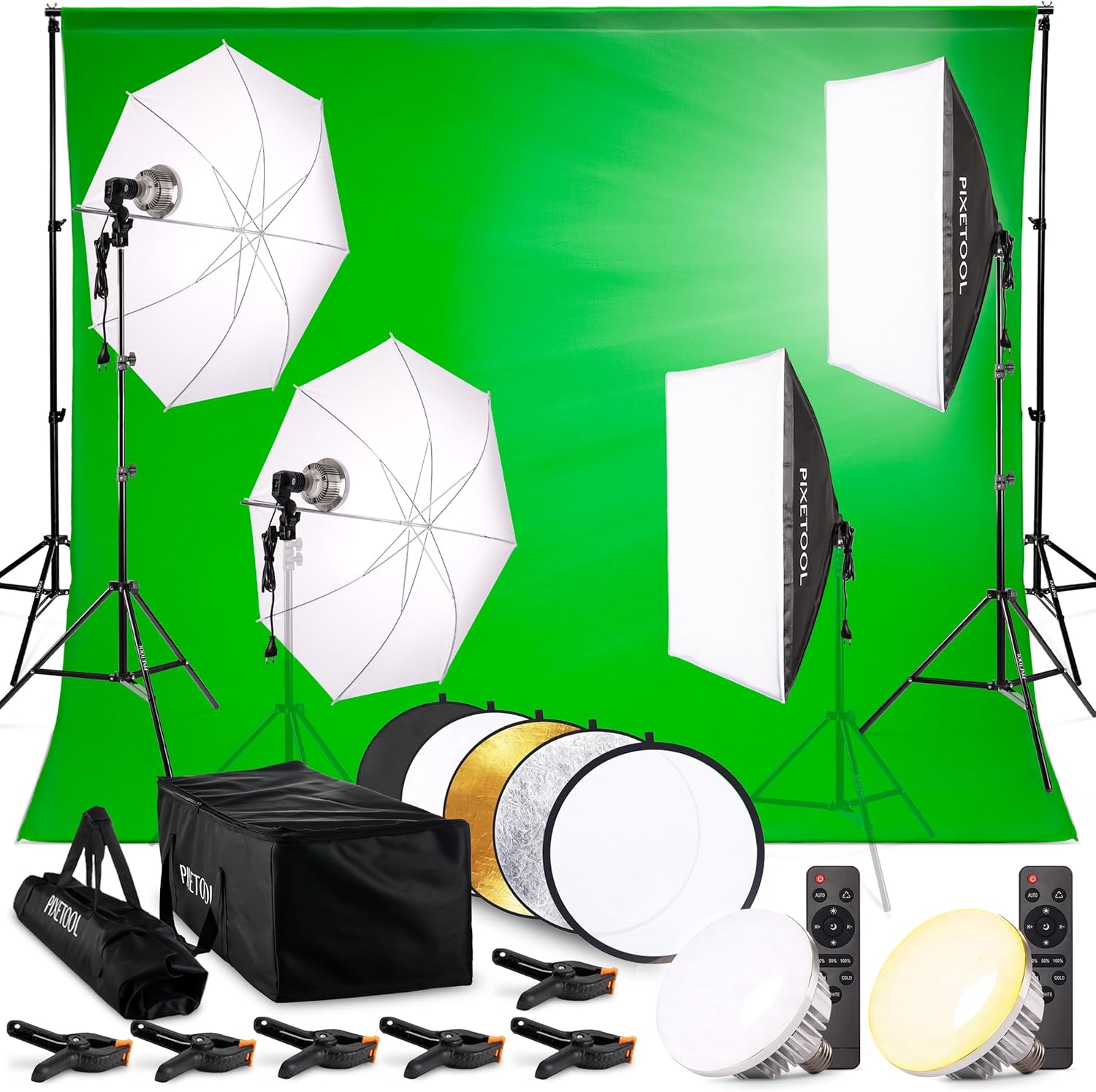 Pixetool Set Studio Fotografico con Softbox e Green Screen - immagine 1