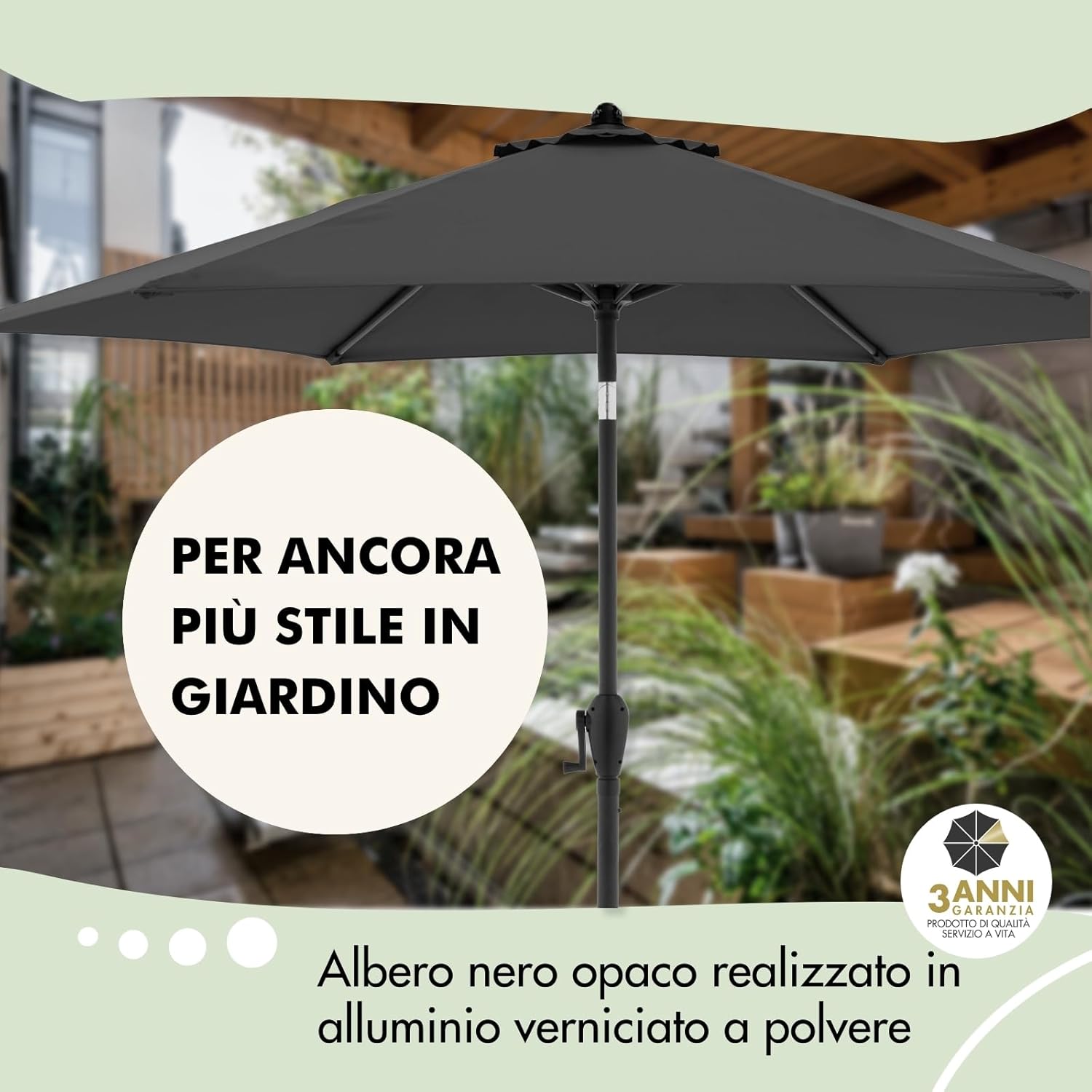 Doppler Ombrellone Giardino Jack 250cm, Grigio Chiaro - immagine 3