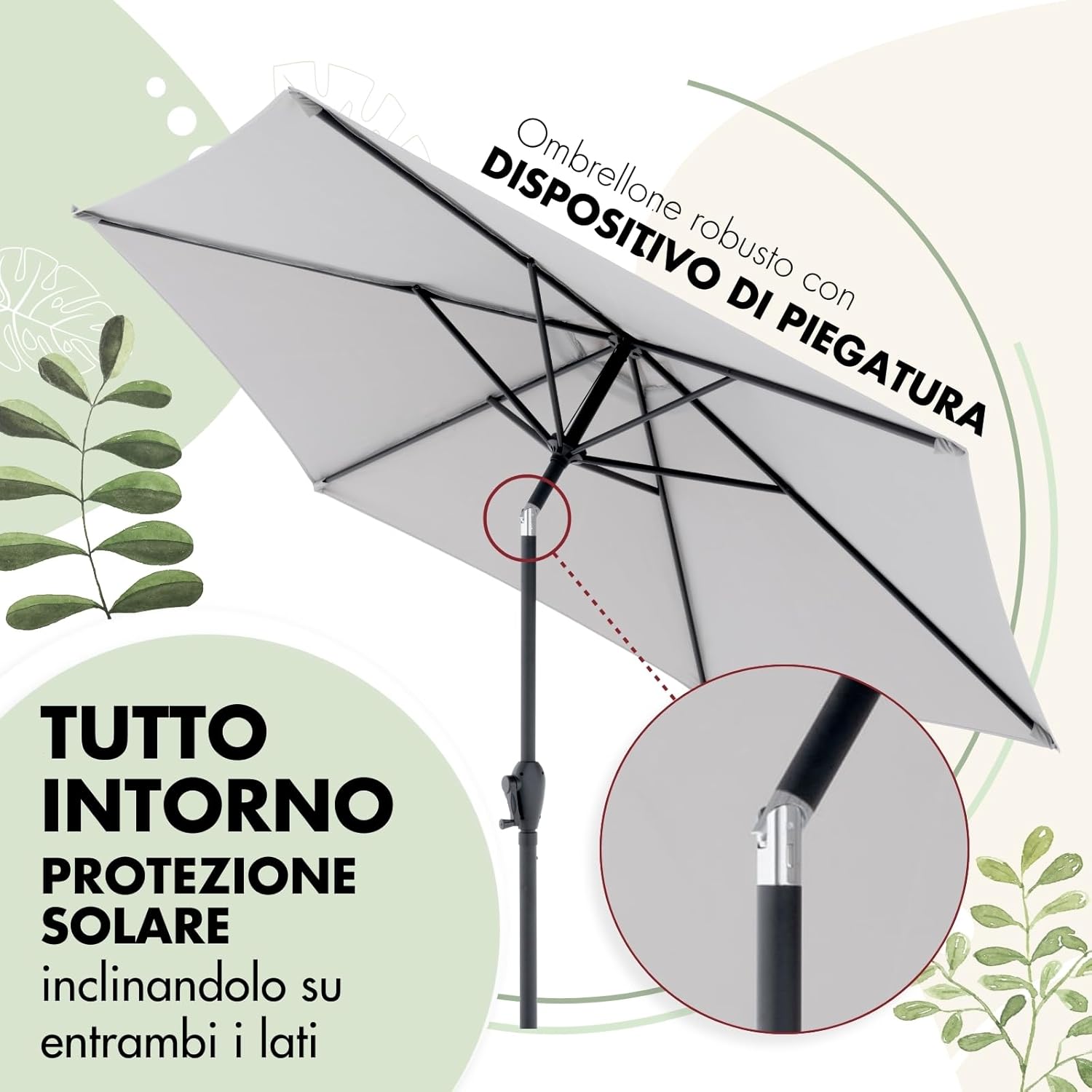 Doppler Ombrellone Giardino Jack 250cm, Grigio Chiaro - immagine 5