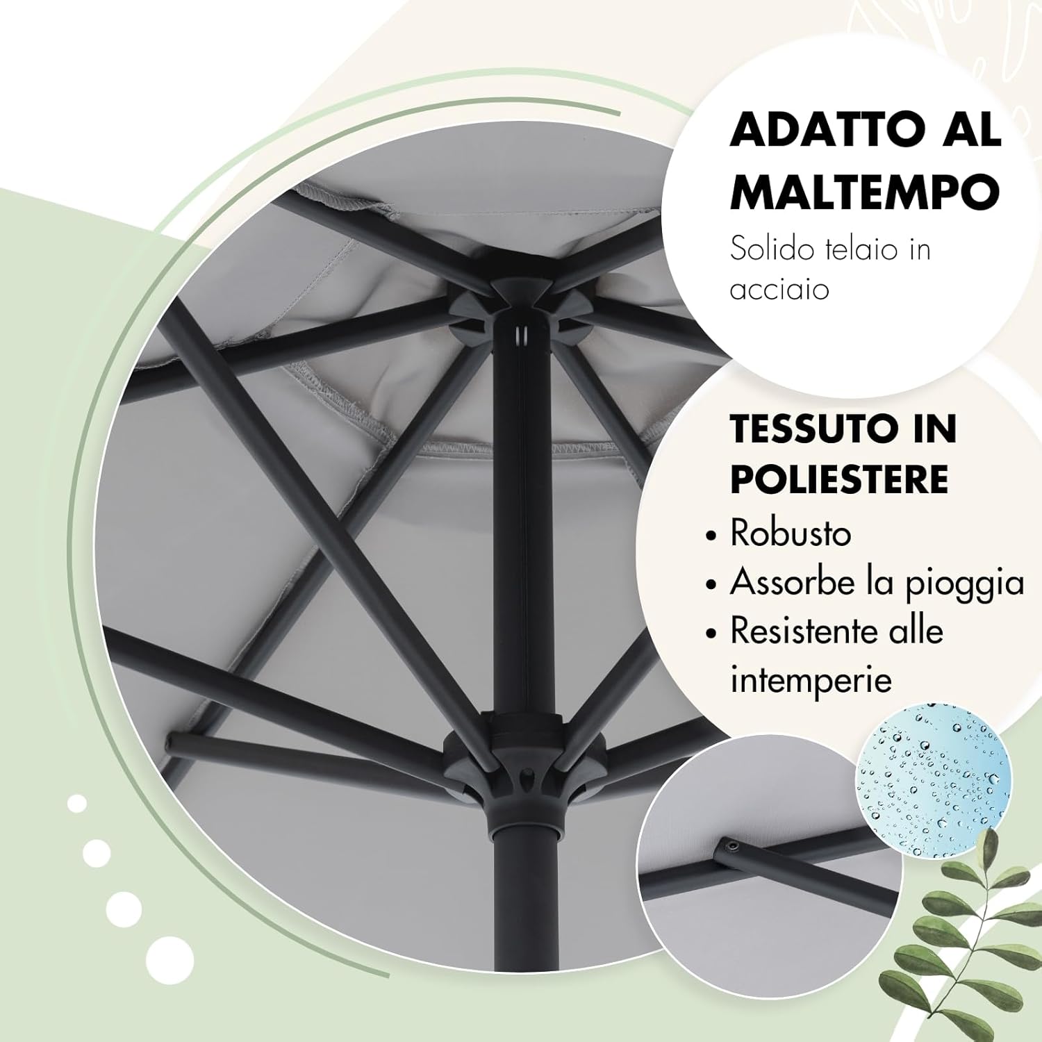 Doppler Ombrellone Giardino Jack 250cm, Grigio Chiaro - immagine 7