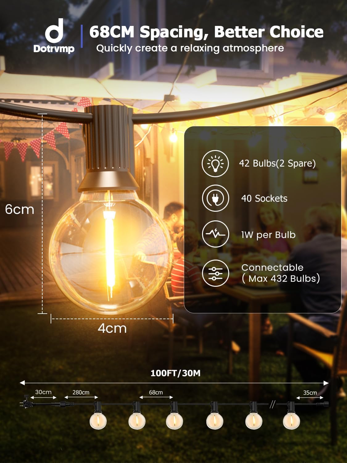 Catena Luminosa Esterno 30m con G40 1W LED E12 - immagine 3