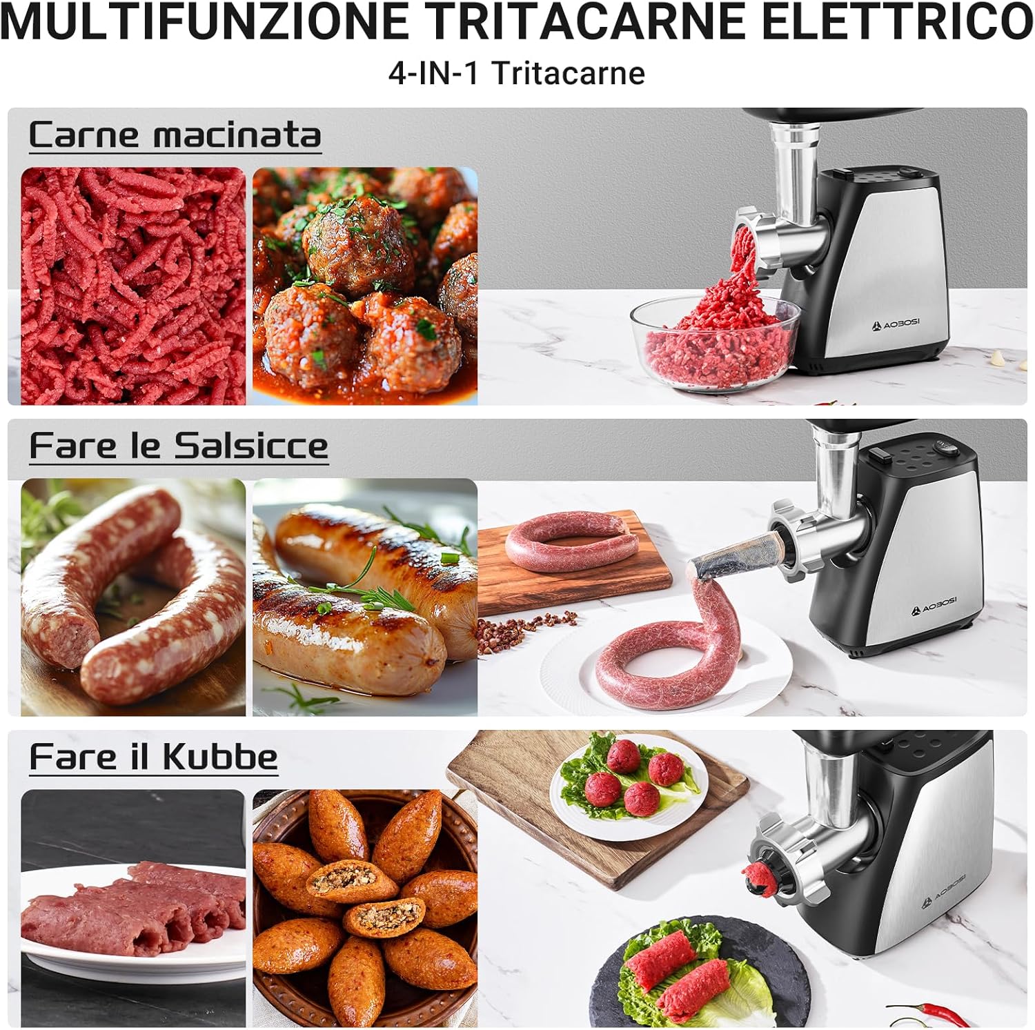 Aaobosi Tritacarne Elettrico 4-IN-1 2800W Max - immagine 2