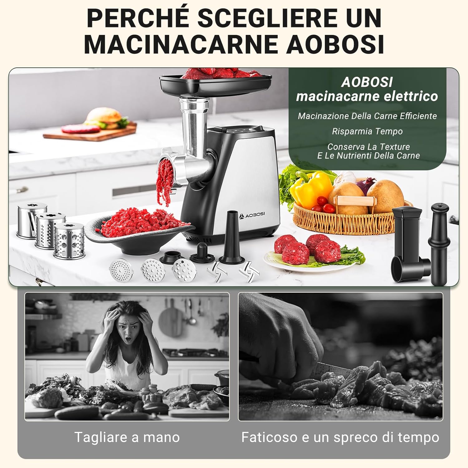 Aaobosi Tritacarne Elettrico 4-IN-1 2800W Max - immagine 4