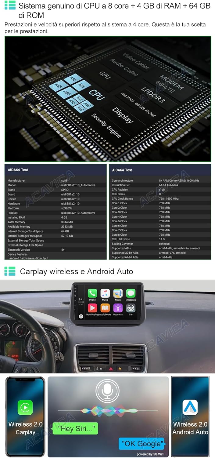 Acavica Autoradio Android 4+64GB per Opel Meriva B - immagine 3