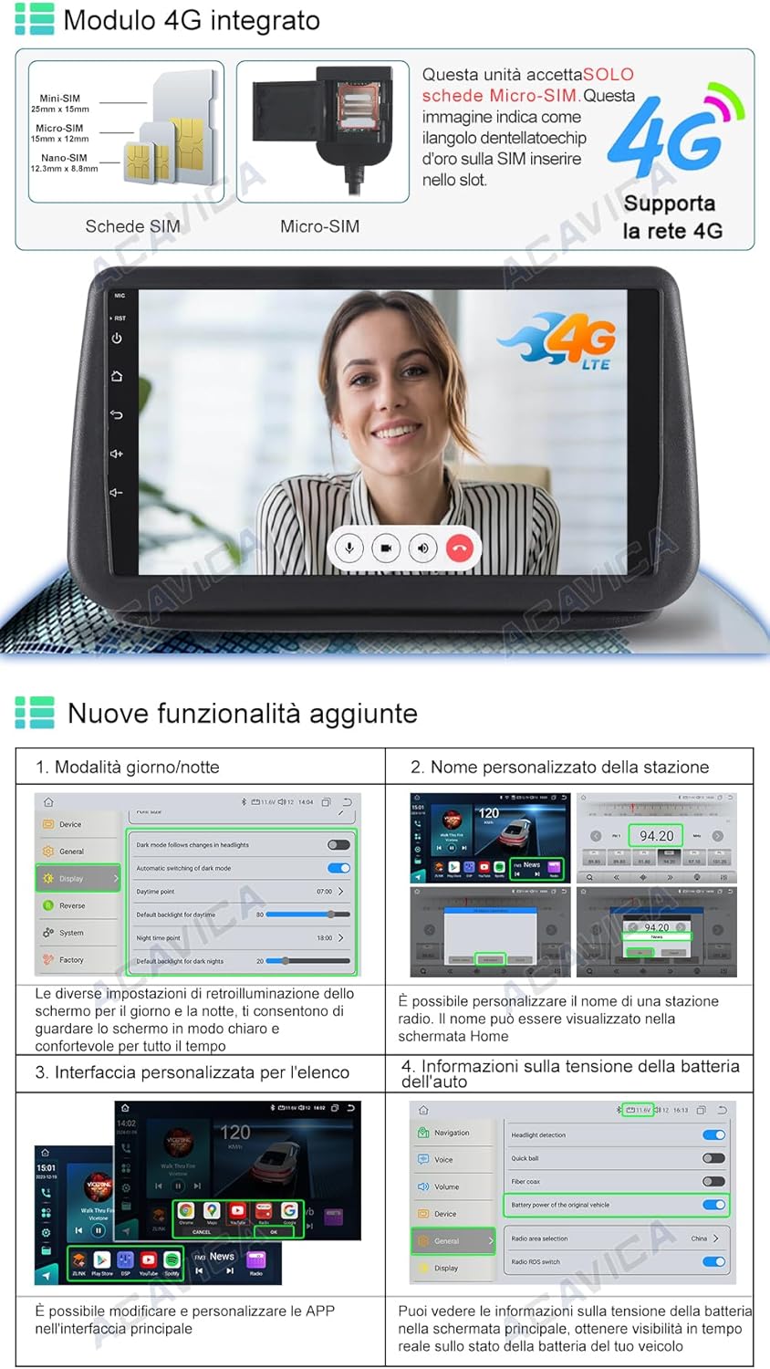 Acavica Autoradio Android 4+64GB per Opel Meriva B - immagine 4