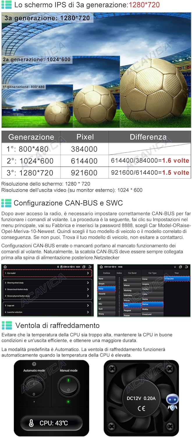 Acavica Autoradio Android 4+64GB per Opel Meriva B - immagine 5