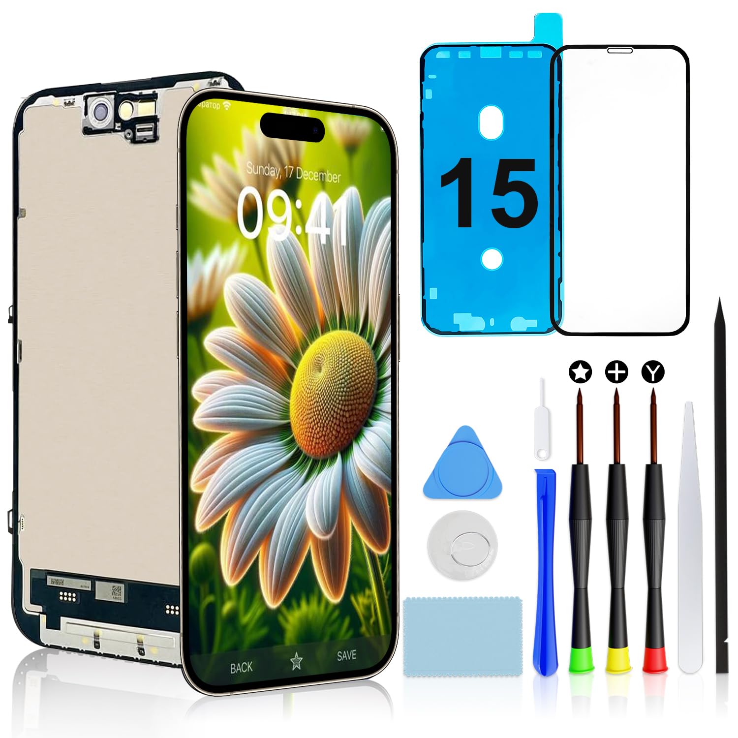 Brinonac Display per iPhone 15 - Schermo LCD Retina Full HD