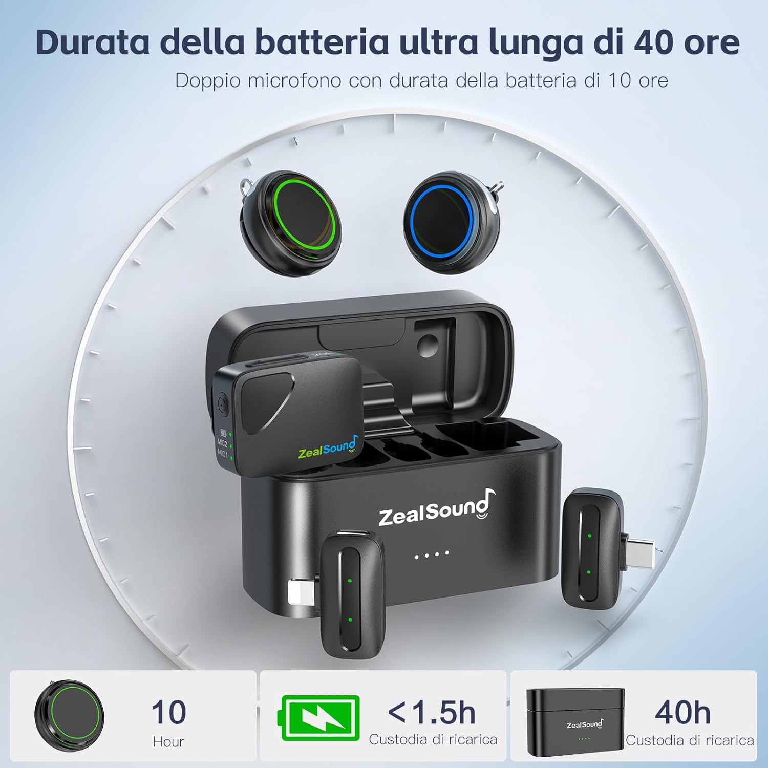 Zealsound Mini Microfono Wireless 2TX+3RX 40h-battery - immagine 7