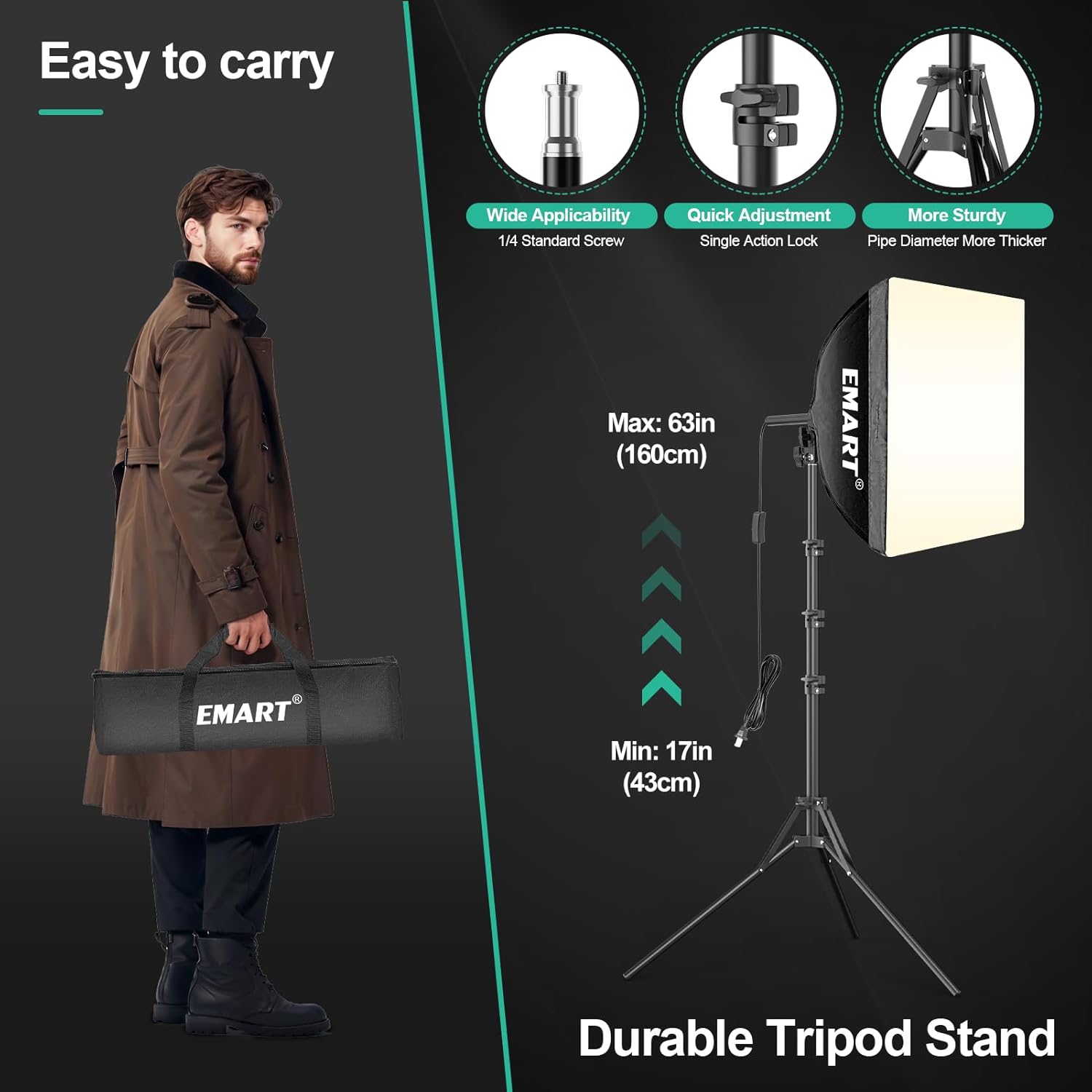 Emart Softbox - Set Luci Studio Fotografico 40x40cm - immagine 5