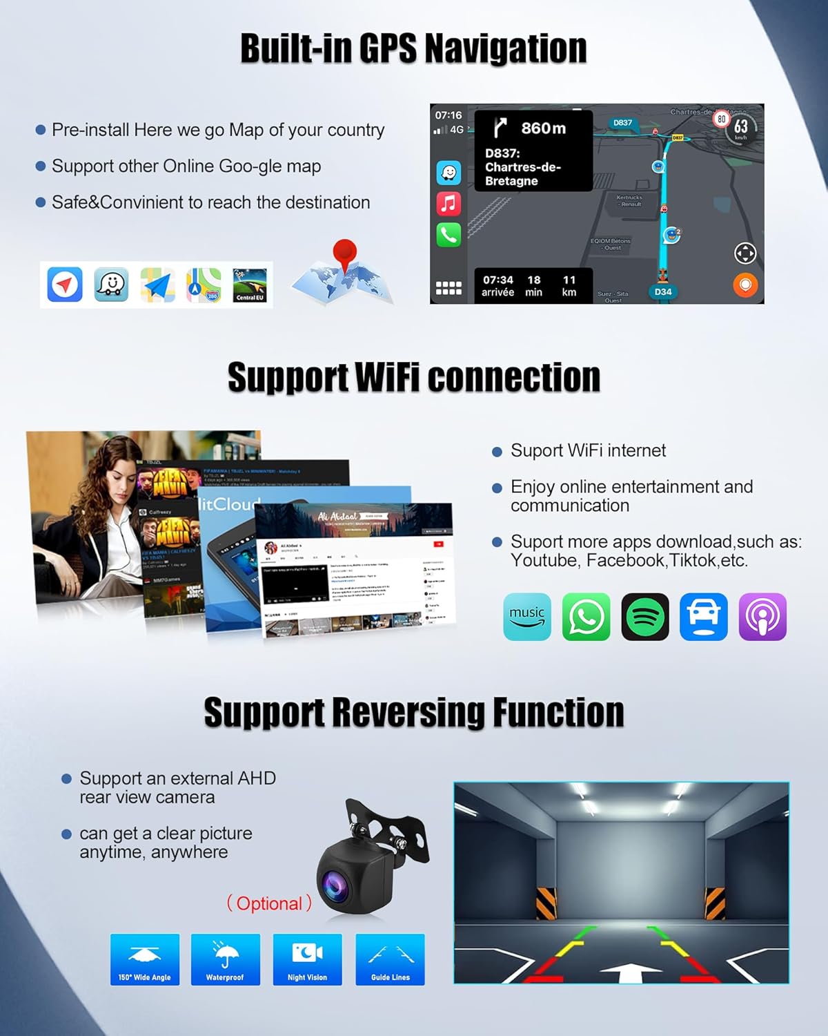 Sixwin Autoradio Android 13 CarPla/Android Auto 7 Pollici - immagine 7
