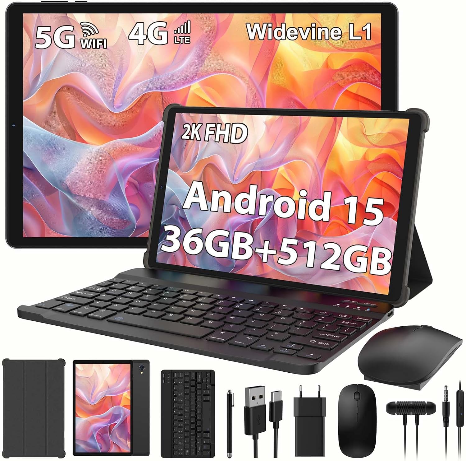 Tablet Android 15 10.6 Pollici 2K, Nero - immagine 1