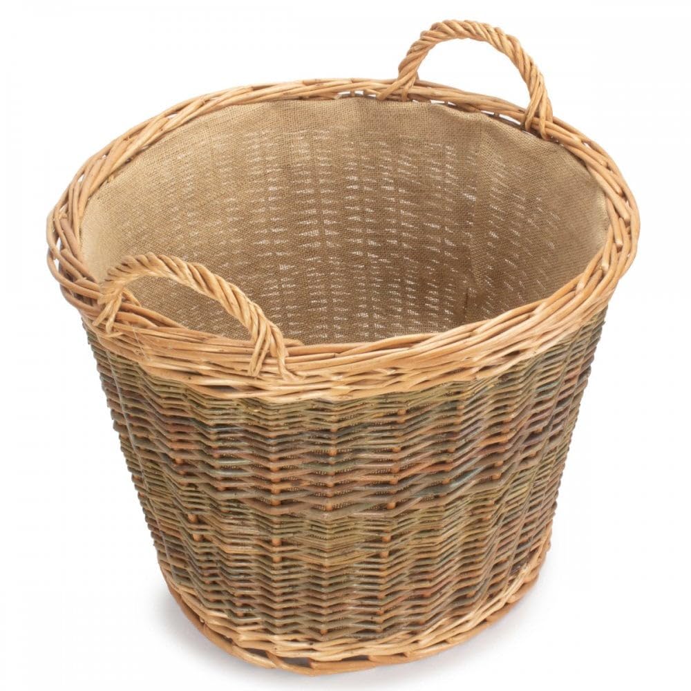Cestino di vimini, con manici, rotondo, fodera interna in iuta - immagine 3