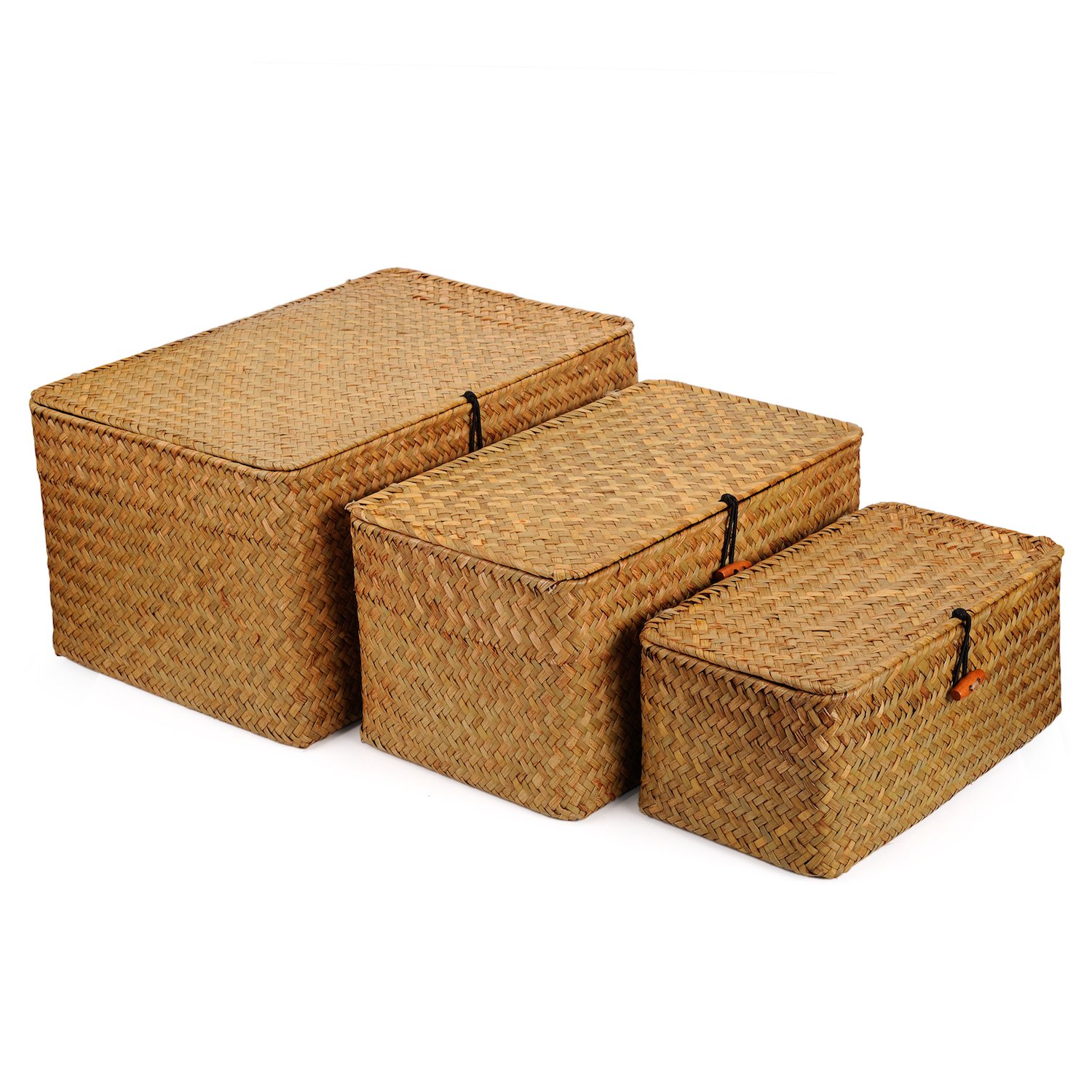 Seagrass Cesta Vimini con Coperchio - Set 3 Pezzi