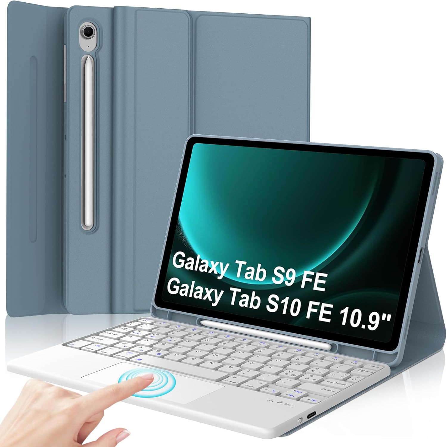Iveoppe Tastiera Samsung Galaxy Tab S9 FE/S10 FE/S9, Blu Nebbioso - immagine 1