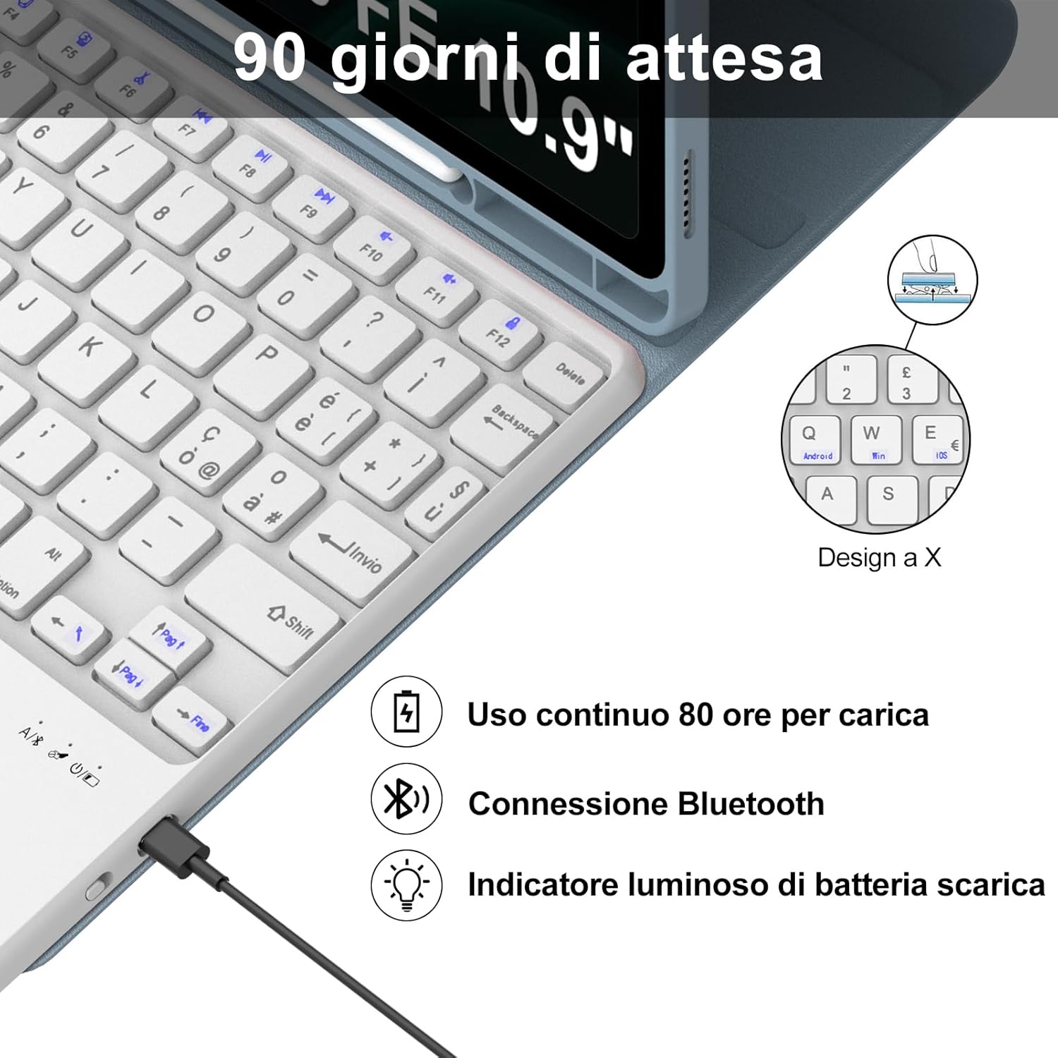 Iveoppe Tastiera Samsung Galaxy Tab S9 FE/S10 FE/S9, Blu Nebbioso - immagine 4