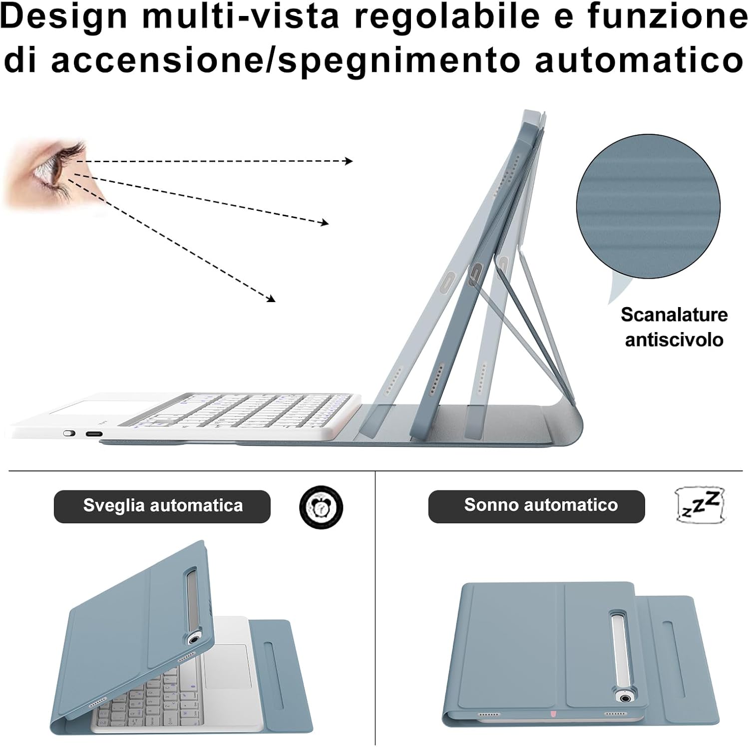 Iveoppe Tastiera Samsung Galaxy Tab S9 FE/S10 FE/S9, Blu Nebbioso - immagine 5