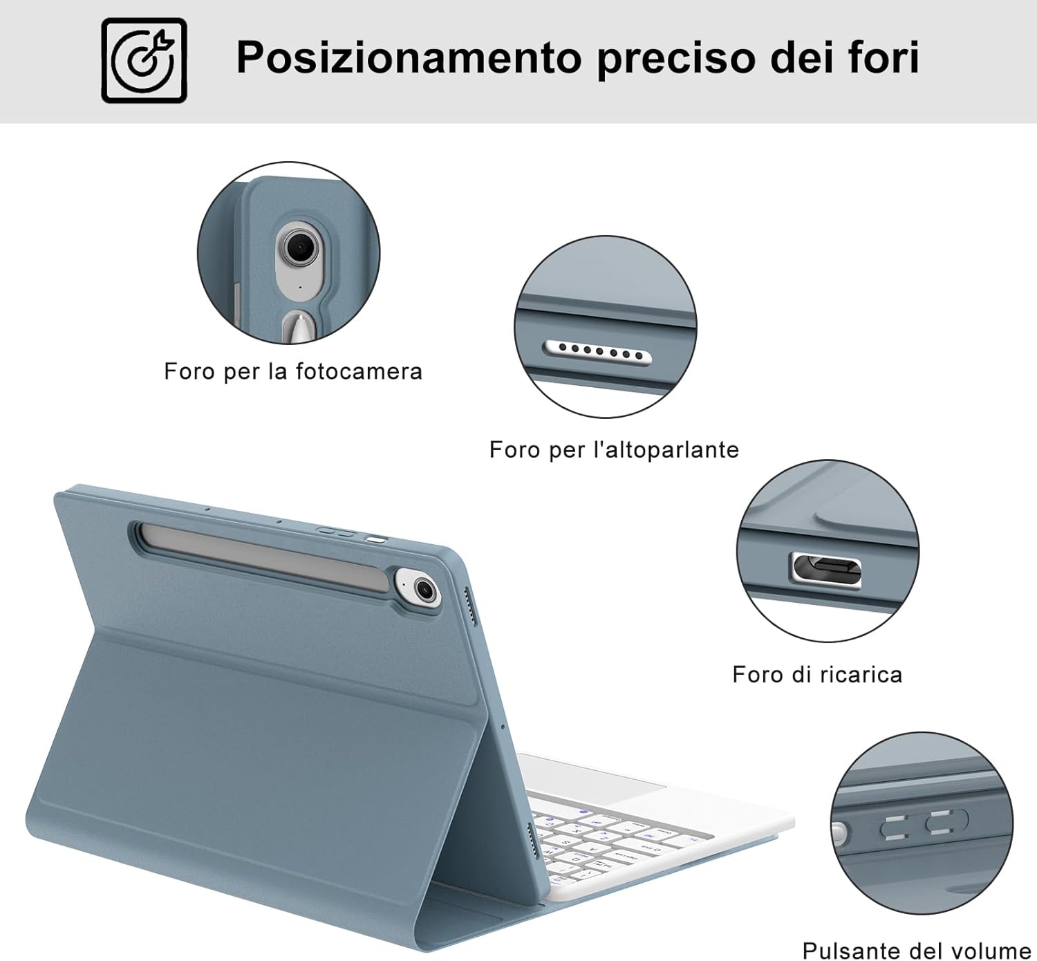 Iveoppe Tastiera Samsung Galaxy Tab S9 FE/S10 FE/S9, Blu Nebbioso - immagine 6
