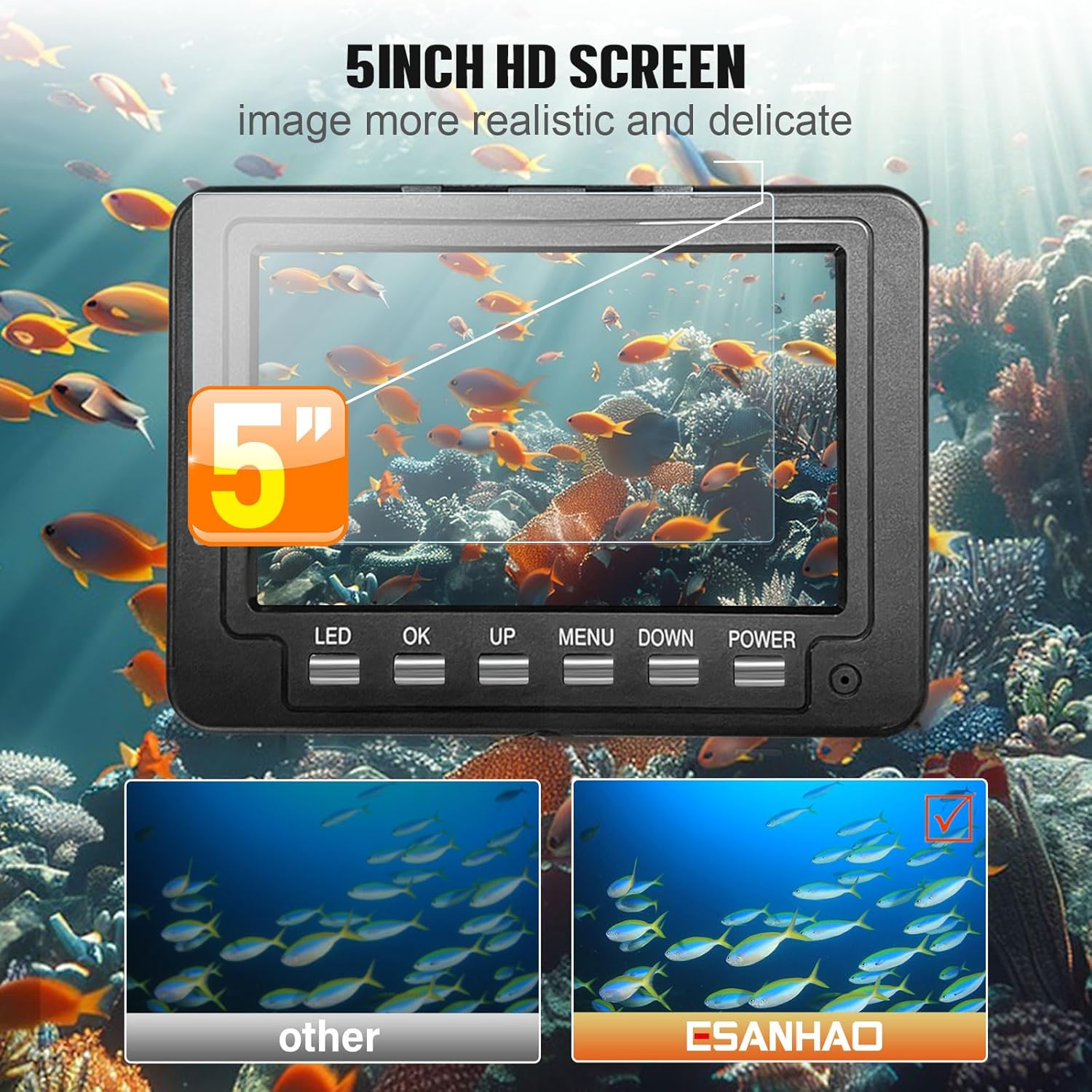 Esanhao Telecamera Subacquea da Pesca 5 Pollici HD - immagine 2