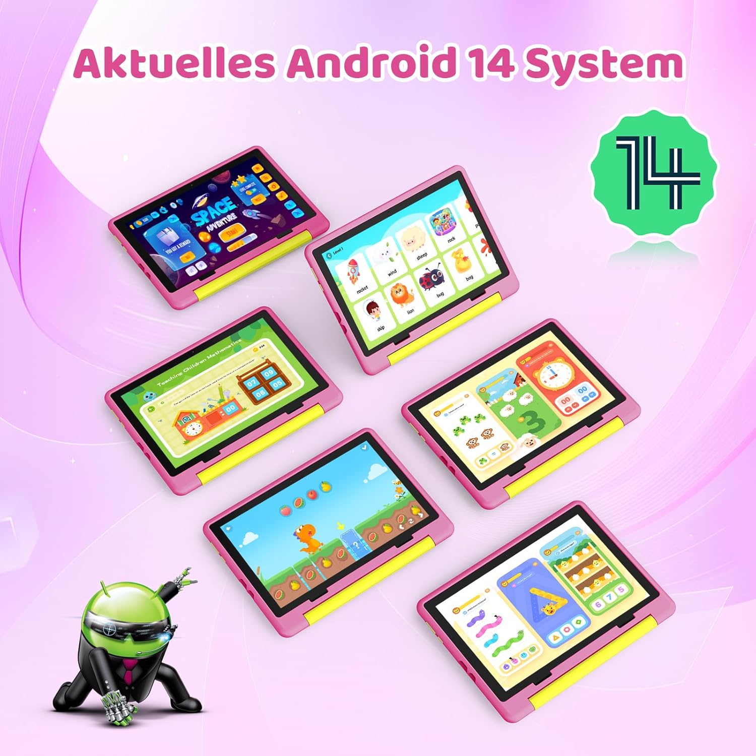 Ainmel Tablet Android 14 per Bambini - Octa-Core, Pink - immagine 3