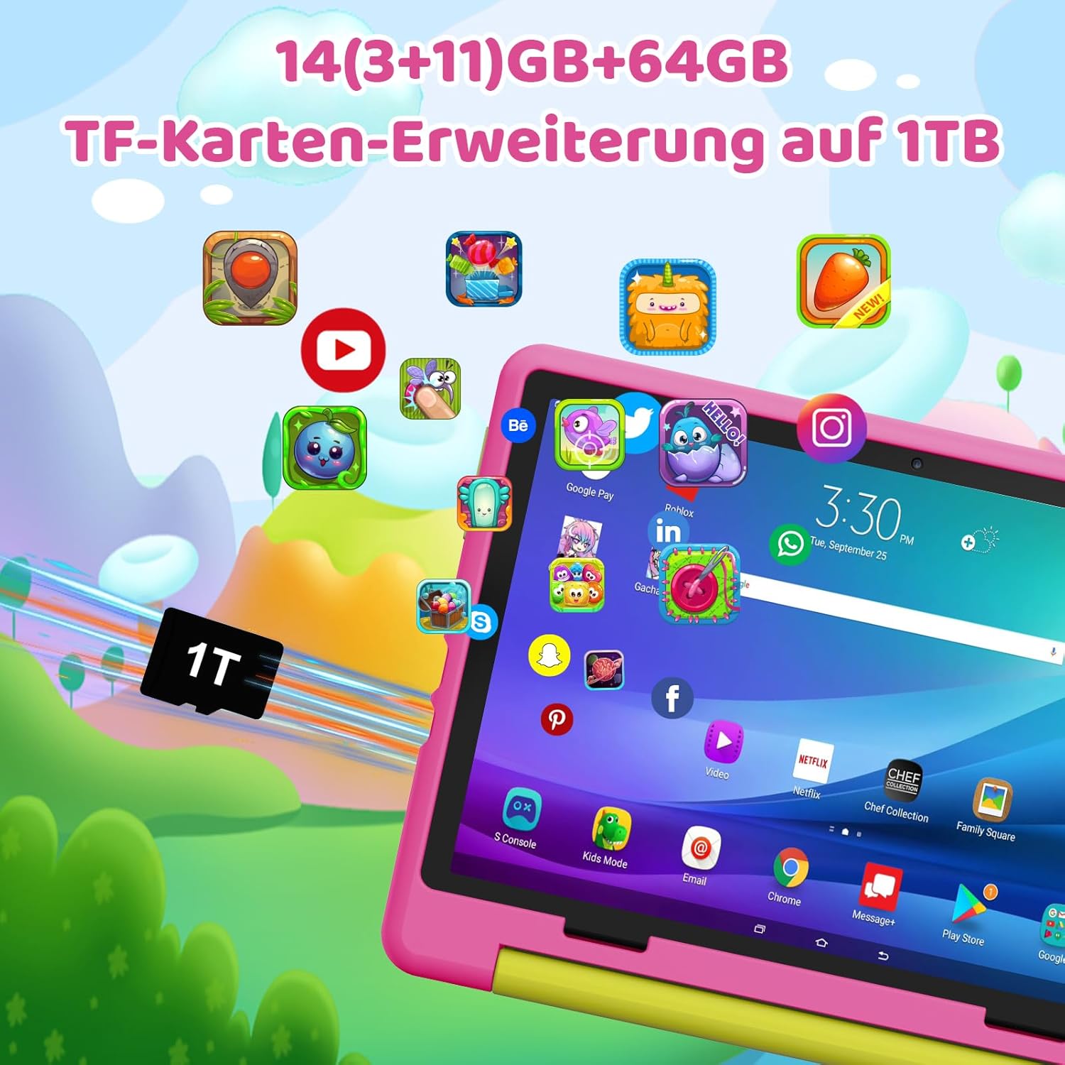 Ainmel Tablet Android 14 per Bambini - Octa-Core, Pink - immagine 4