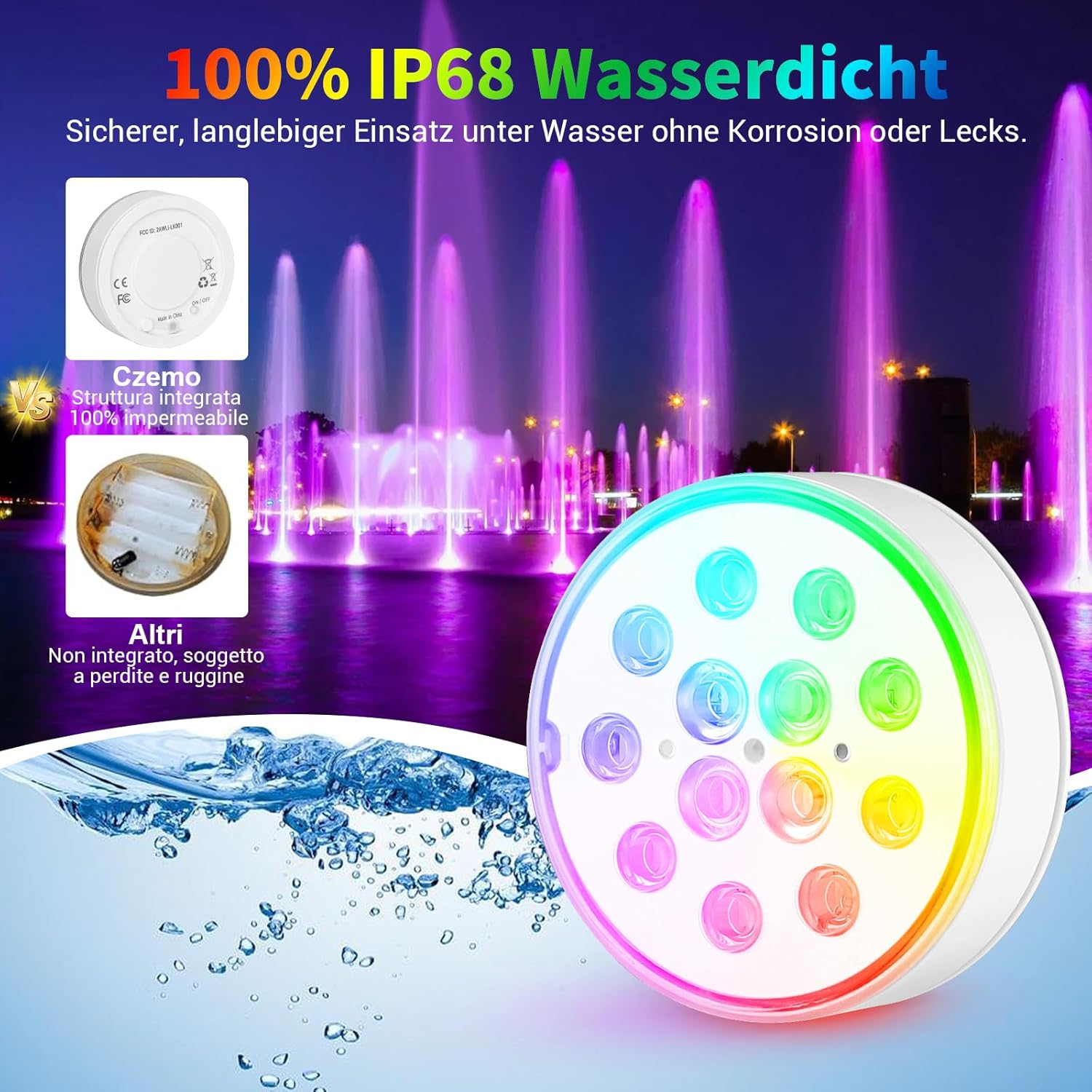 Czemo Luci LED per Piscina Subacquea Ricaricabili, 4 pezzi - immagine 4