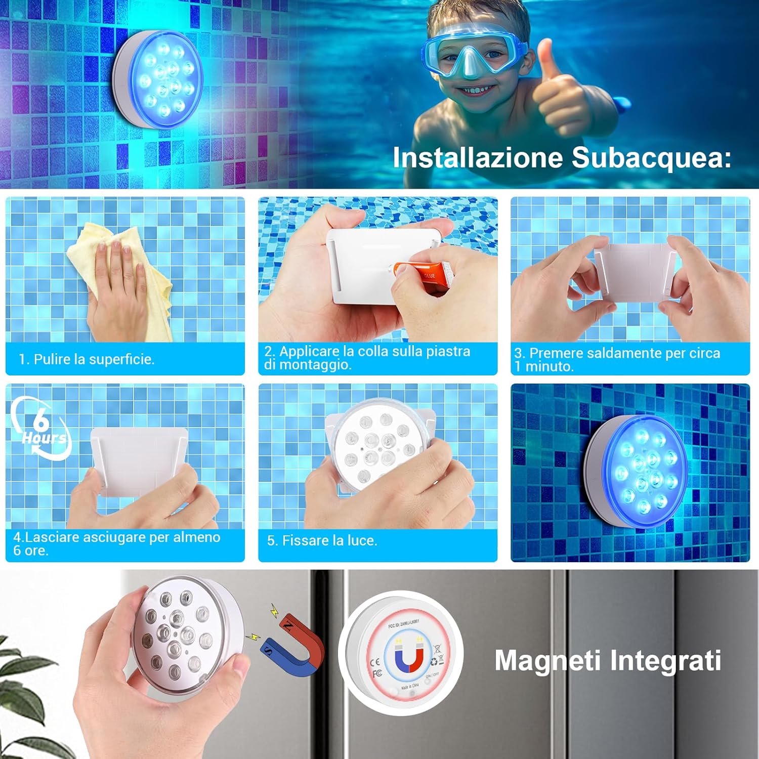 Czemo Luci LED per Piscina Subacquea Ricaricabili, 4 pezzi - immagine 6