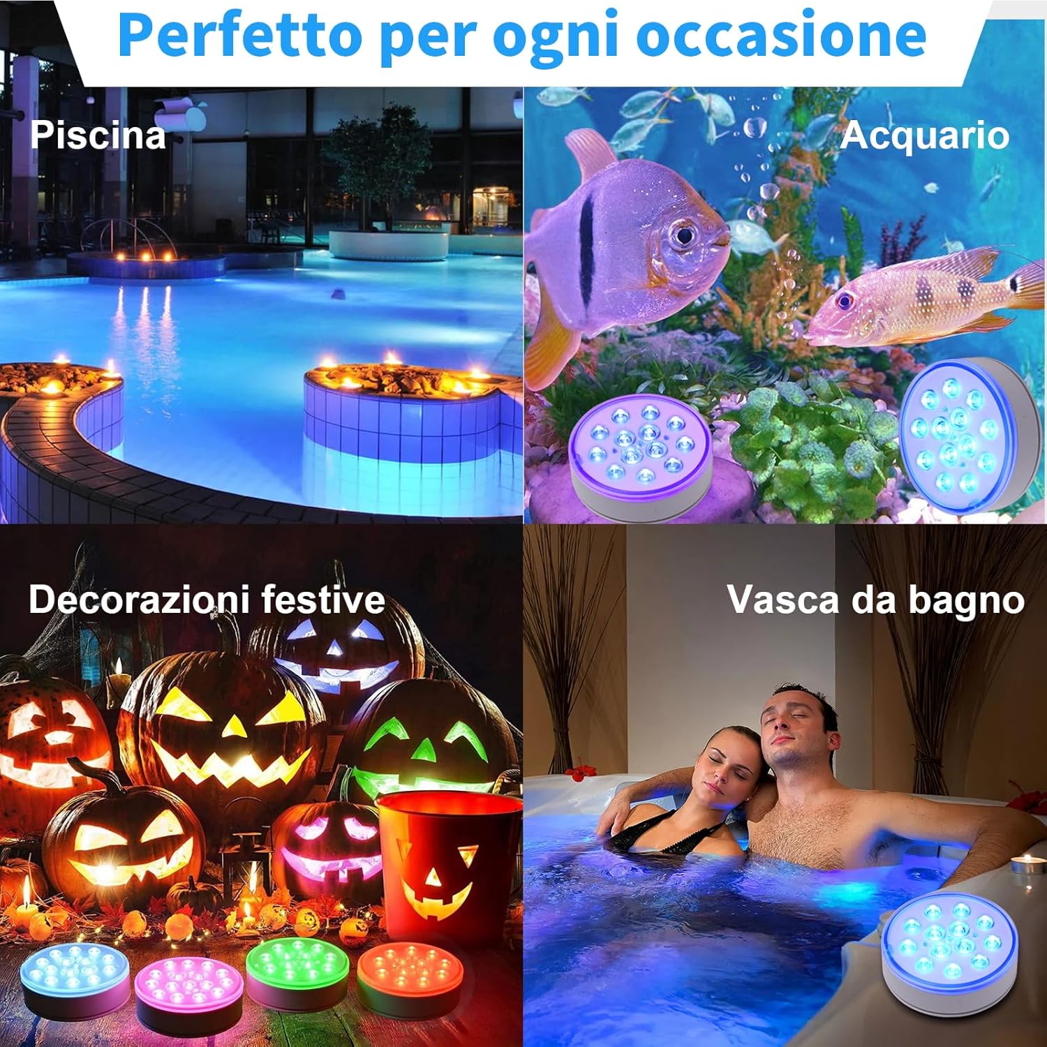 Czemo Luci LED per Piscina Subacquea Ricaricabili, 4 pezzi - immagine 7
