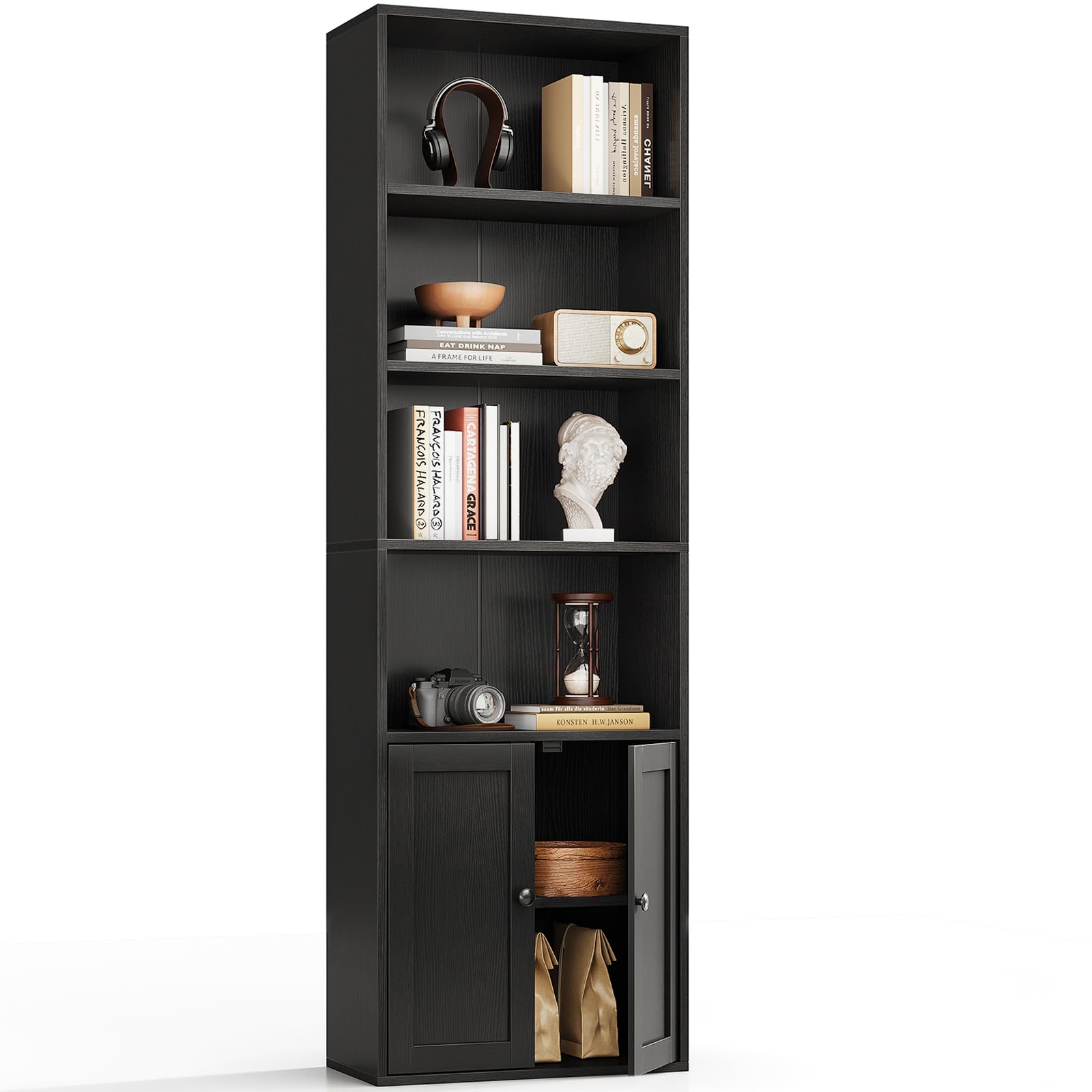 Coleshome Libreria con Ante a 6 Ripiani, Nero