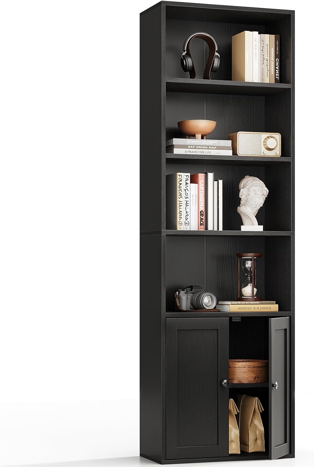Coleshome Libreria con Ante a 6 Ripiani, Nero - immagine 1