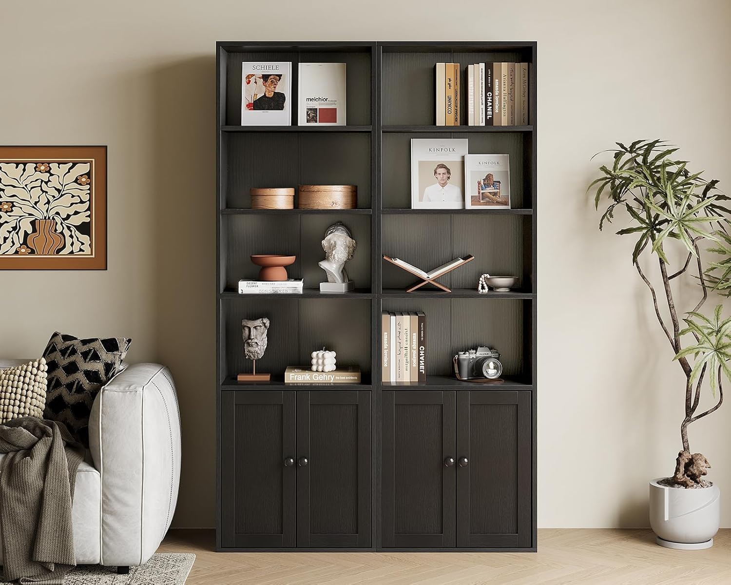 Coleshome Libreria con Ante a 6 Ripiani, Nero - immagine 2