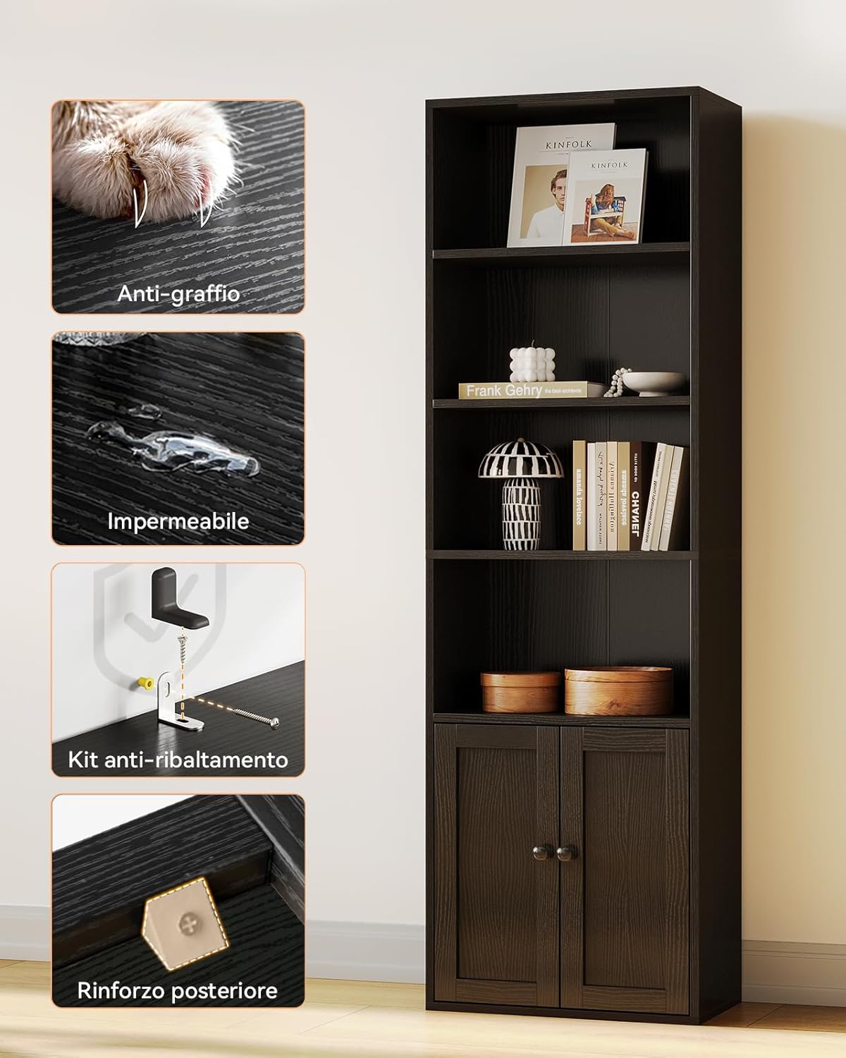 Coleshome Libreria con Ante a 6 Ripiani, Nero - immagine 6