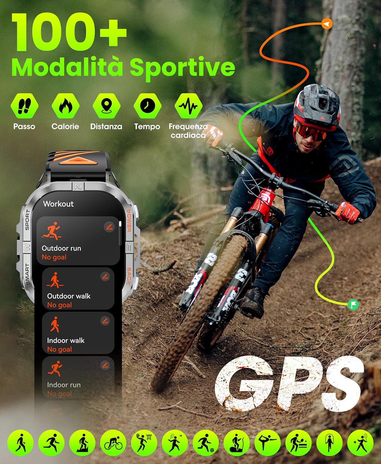 Smartwatch Uomo GPS AMOLED 2.13" con Torcia LED, Nero - immagine 4