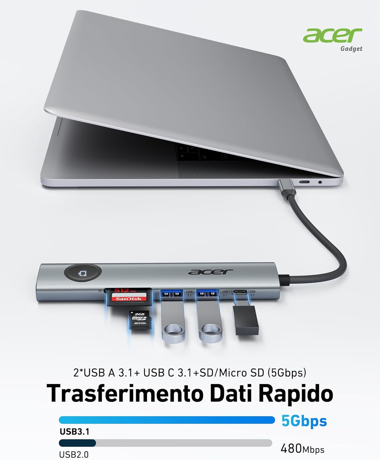 Acer USB C Hub 7-in-1 - HDMI 4K@60Hz, PD 100W - immagine 6