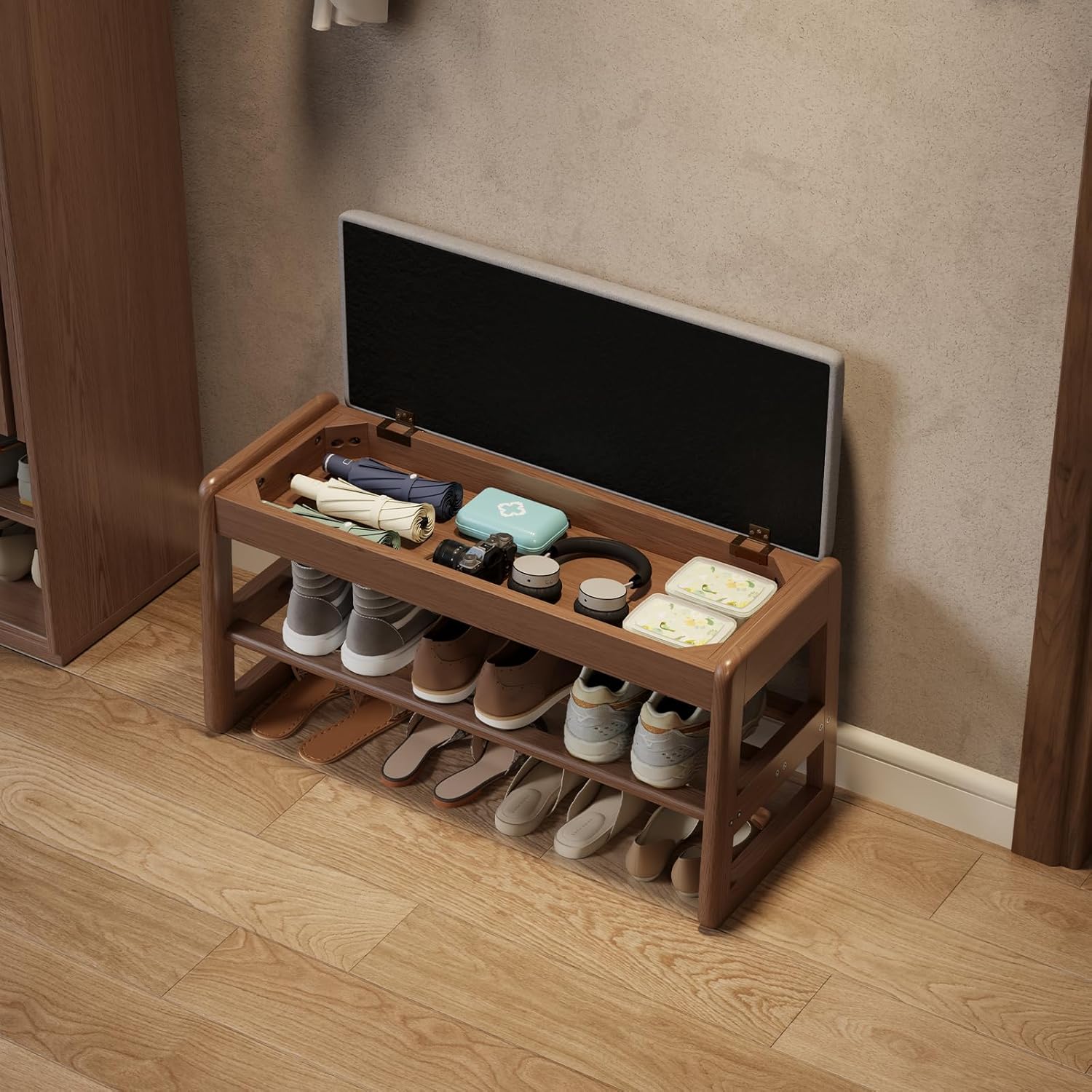 AQIMUELE Scarpiera Panca Ingresso in Legno Noce - immagine 3