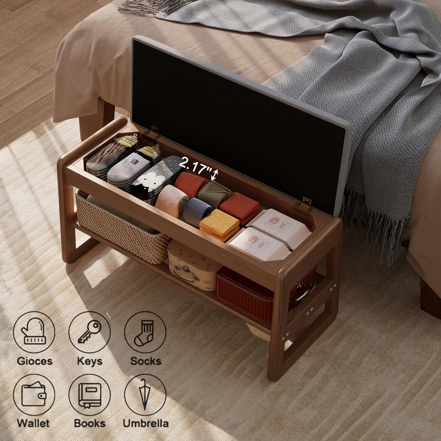 AQIMUELE Scarpiera Panca Ingresso in Legno Noce - immagine 7