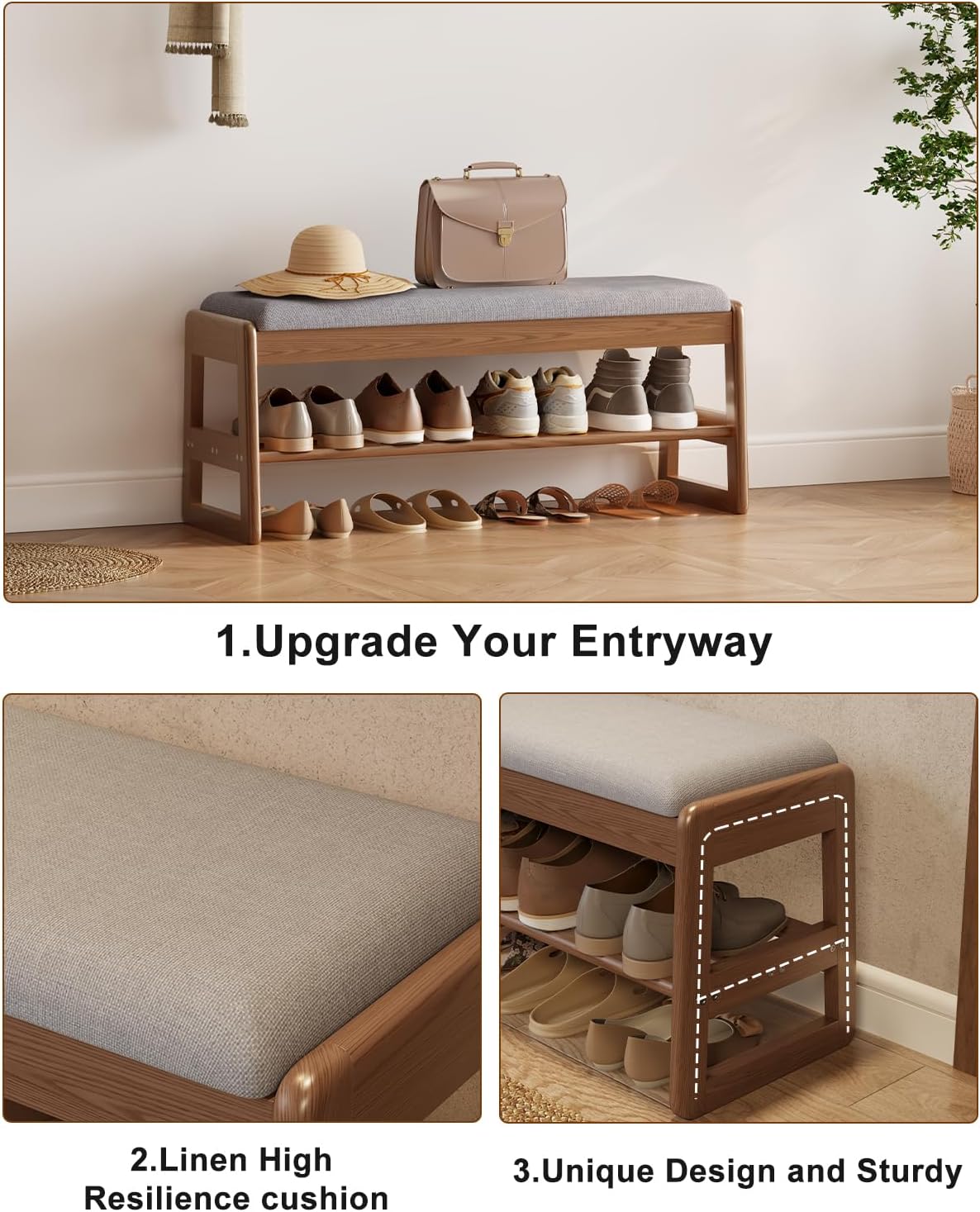 AQIMUELE Scarpiera Panca Ingresso in Legno Noce - immagine 9