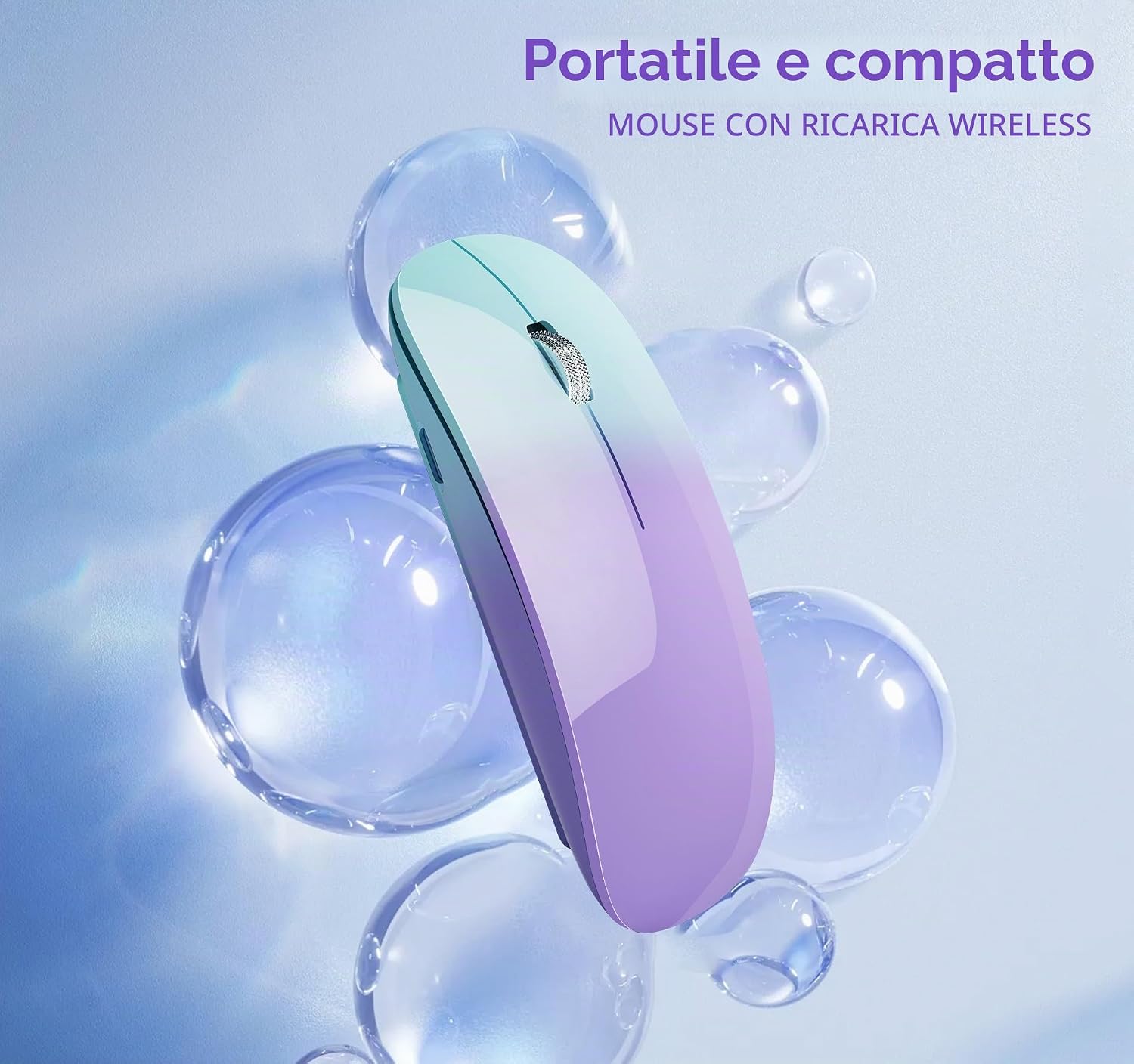 Uiosmuph Mouse Bluetooth Wireless Ricaricabile, Verde e Viola | Velz
