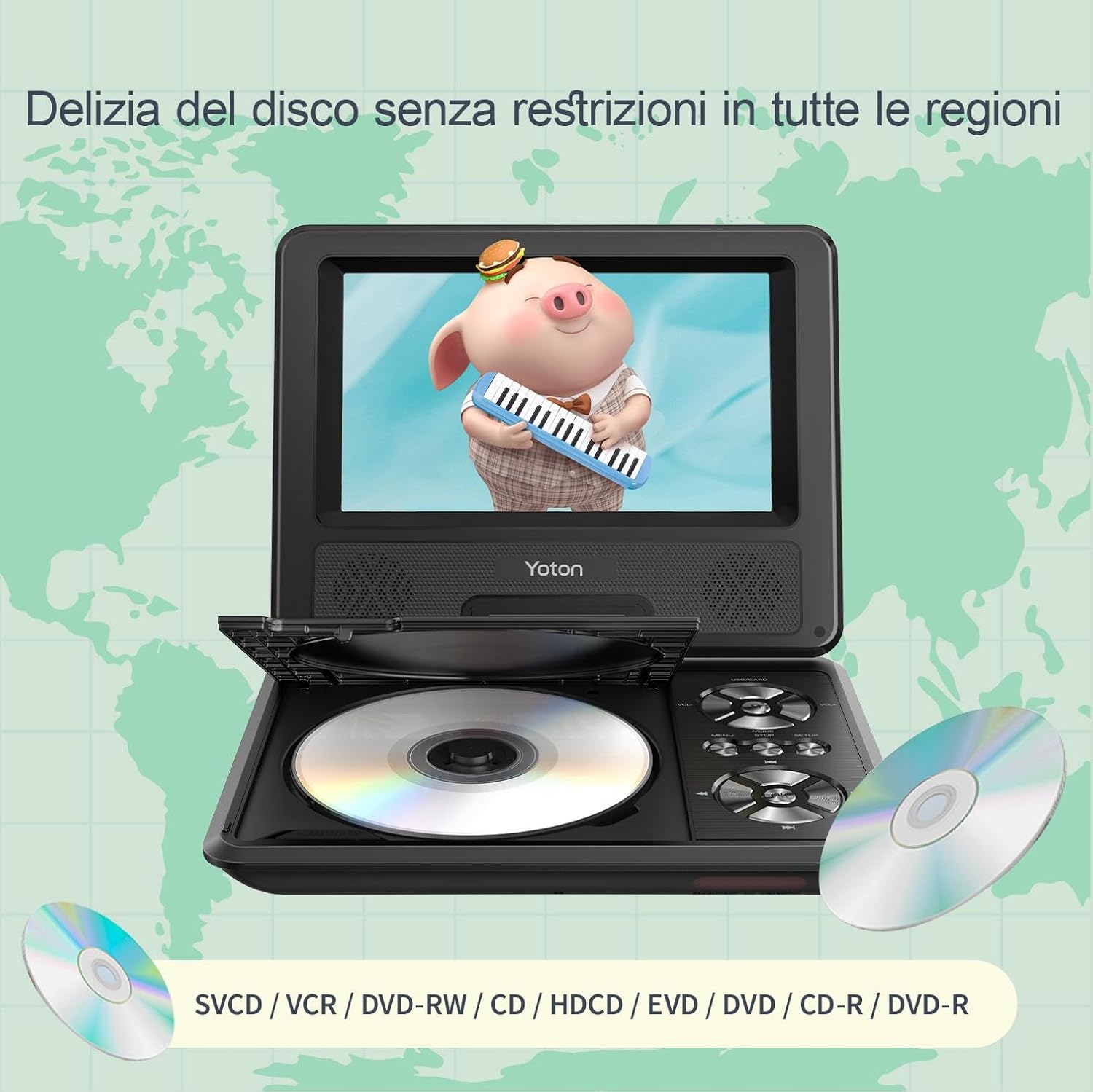 Yoton Lettore DVD Portatile 9,5'' HD Ruotabile - immagine 2