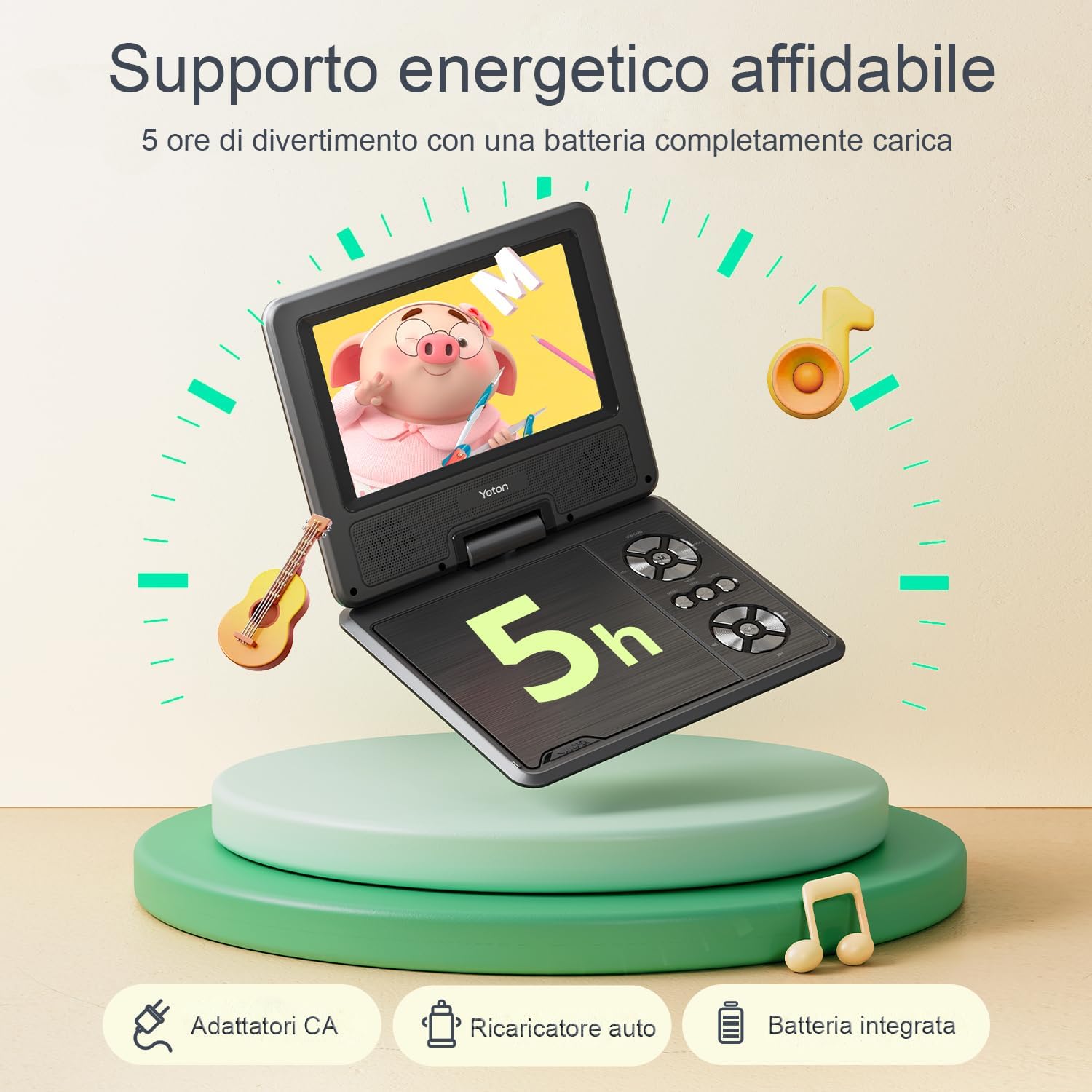 Yoton Lettore DVD Portatile 9,5'' HD Ruotabile - immagine 3