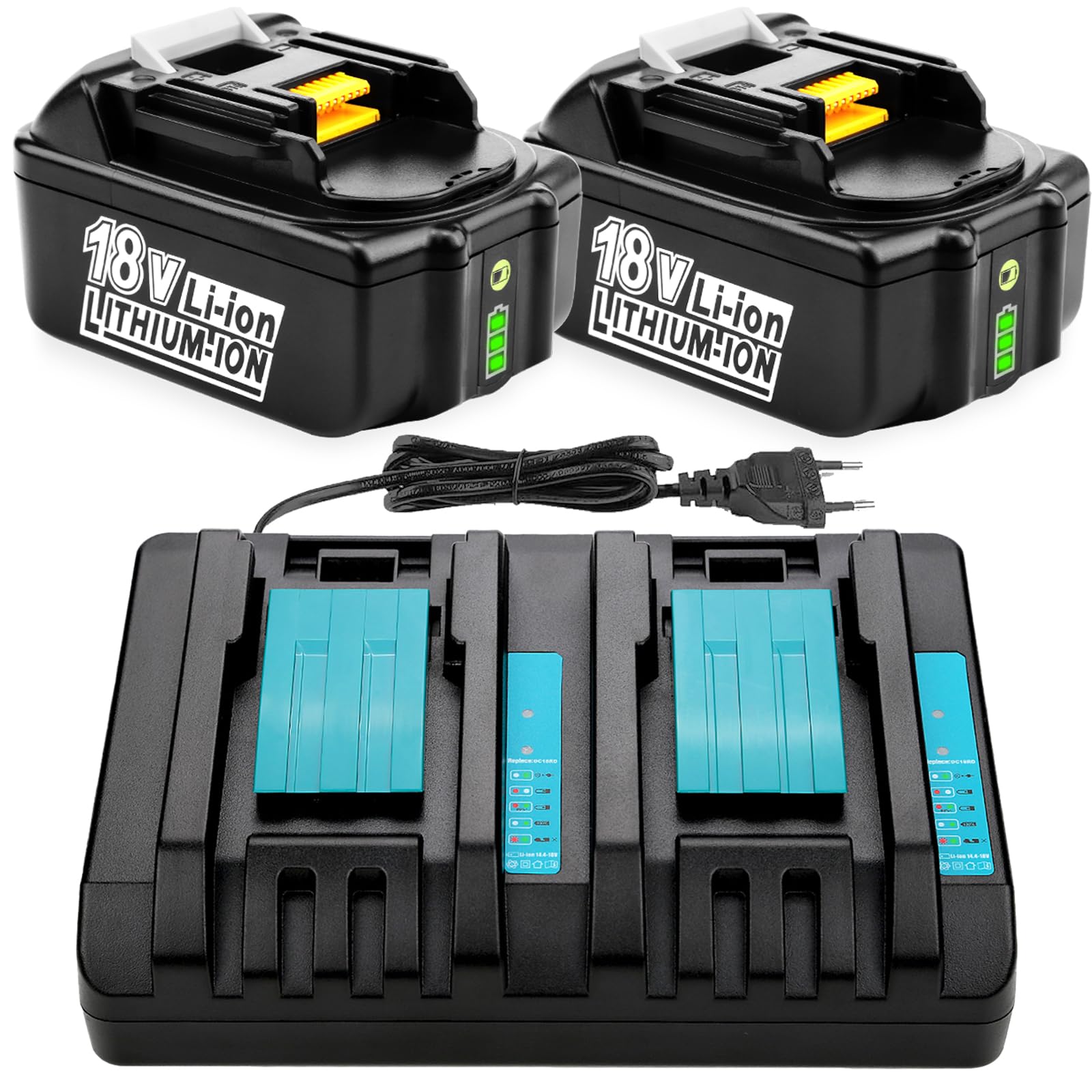 Energup 2x Batteria 18V 5.0Ah + DC18RD Caricabatterie