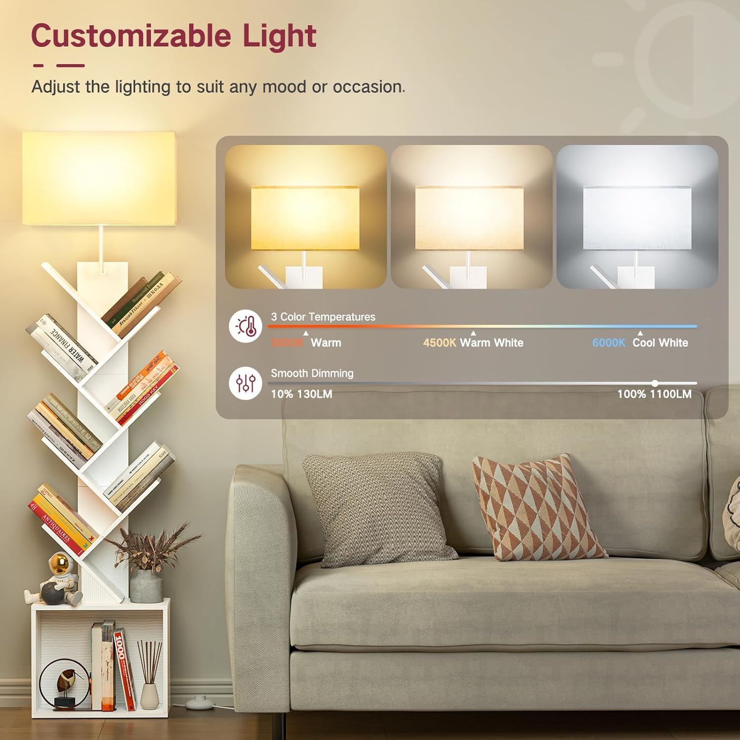 Libreria a Forma di Albero con Luce e Mobiletto, Bianco - immagine 2