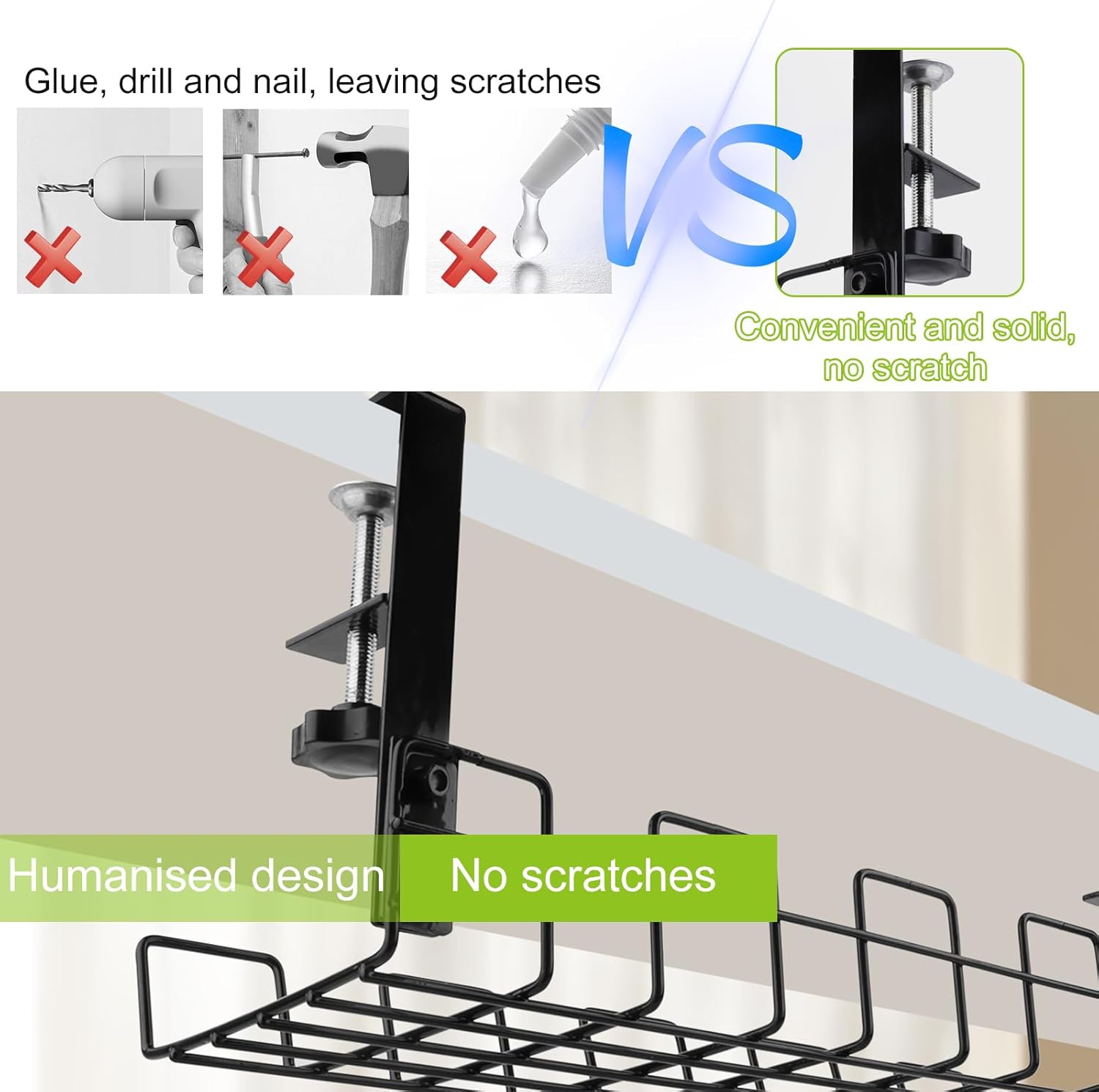 Porta Cavi Scrivania - Cable Management Senza Trapano - immagine 2