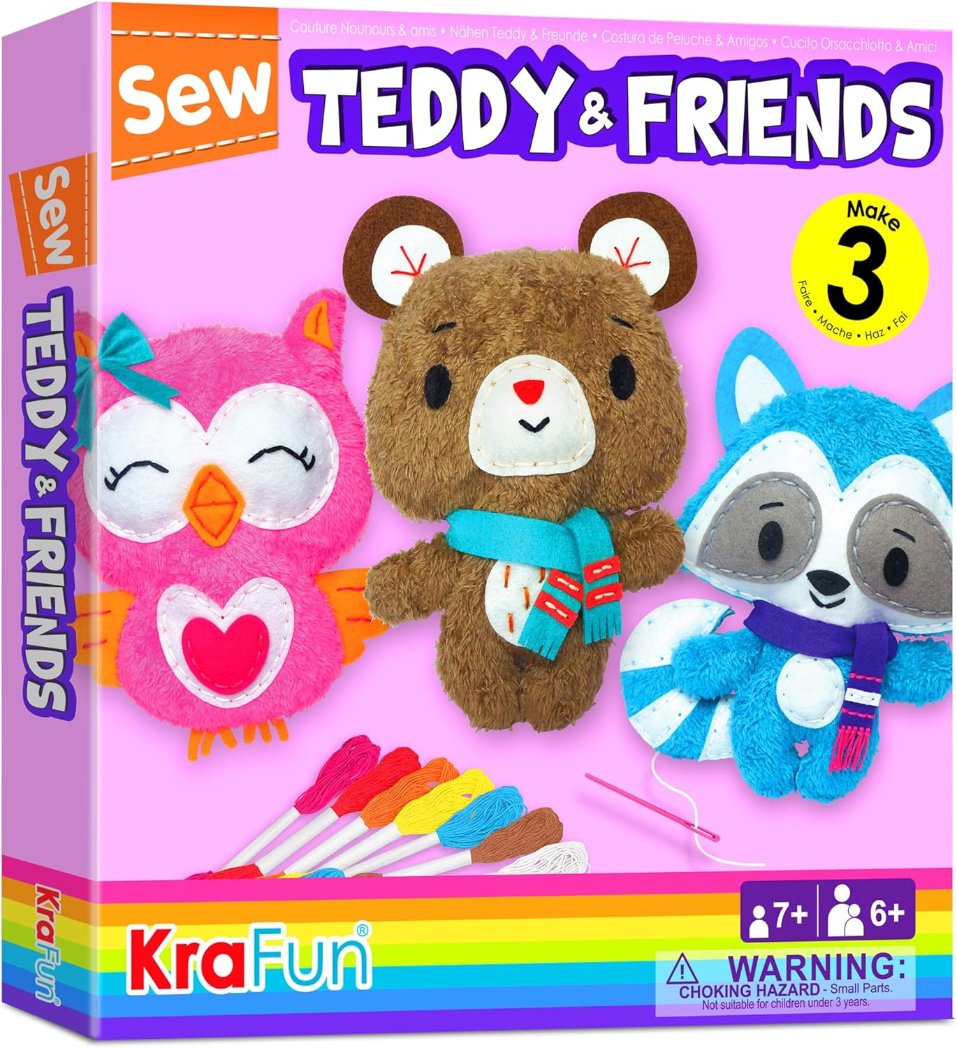 Krafun Kit Cucito Bambini Fai da Te, 3 Animali in Feltro - immagine 1